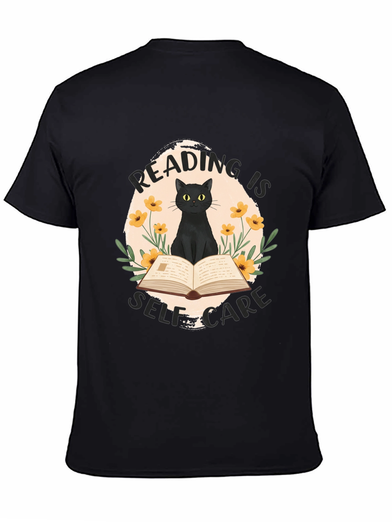 Black Reading is Self-Care Cat Graphic T-Shirt view 4