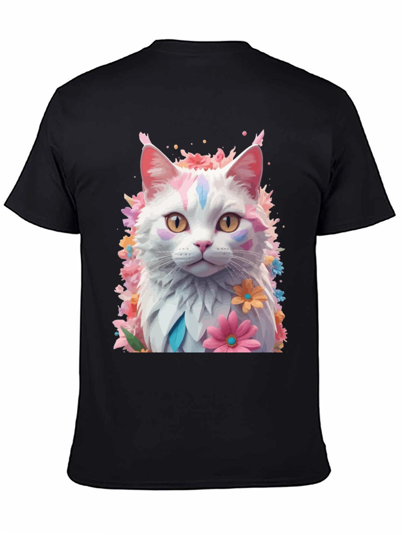 Black Floral Cat T-Shirt - Artistic Graphic Tee view 4