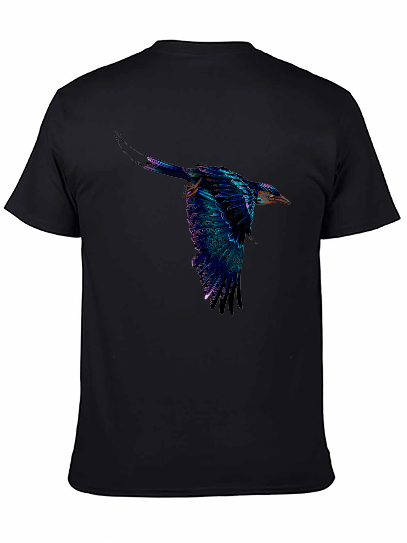 Black Vivid Flying Bird Graphic Black T-Shirt view 4