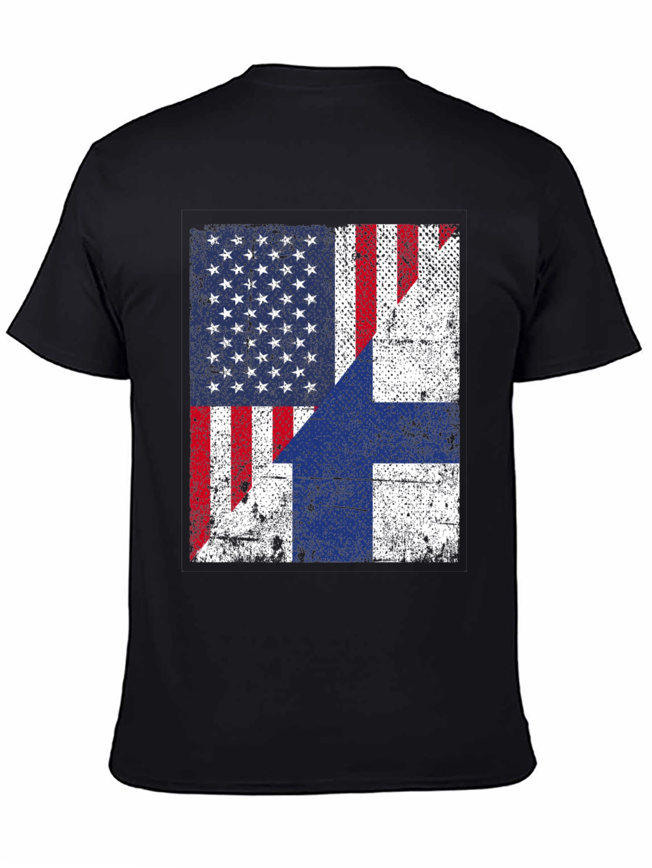 Black USA Finland Flag Graphic Print T-Shirt view 4