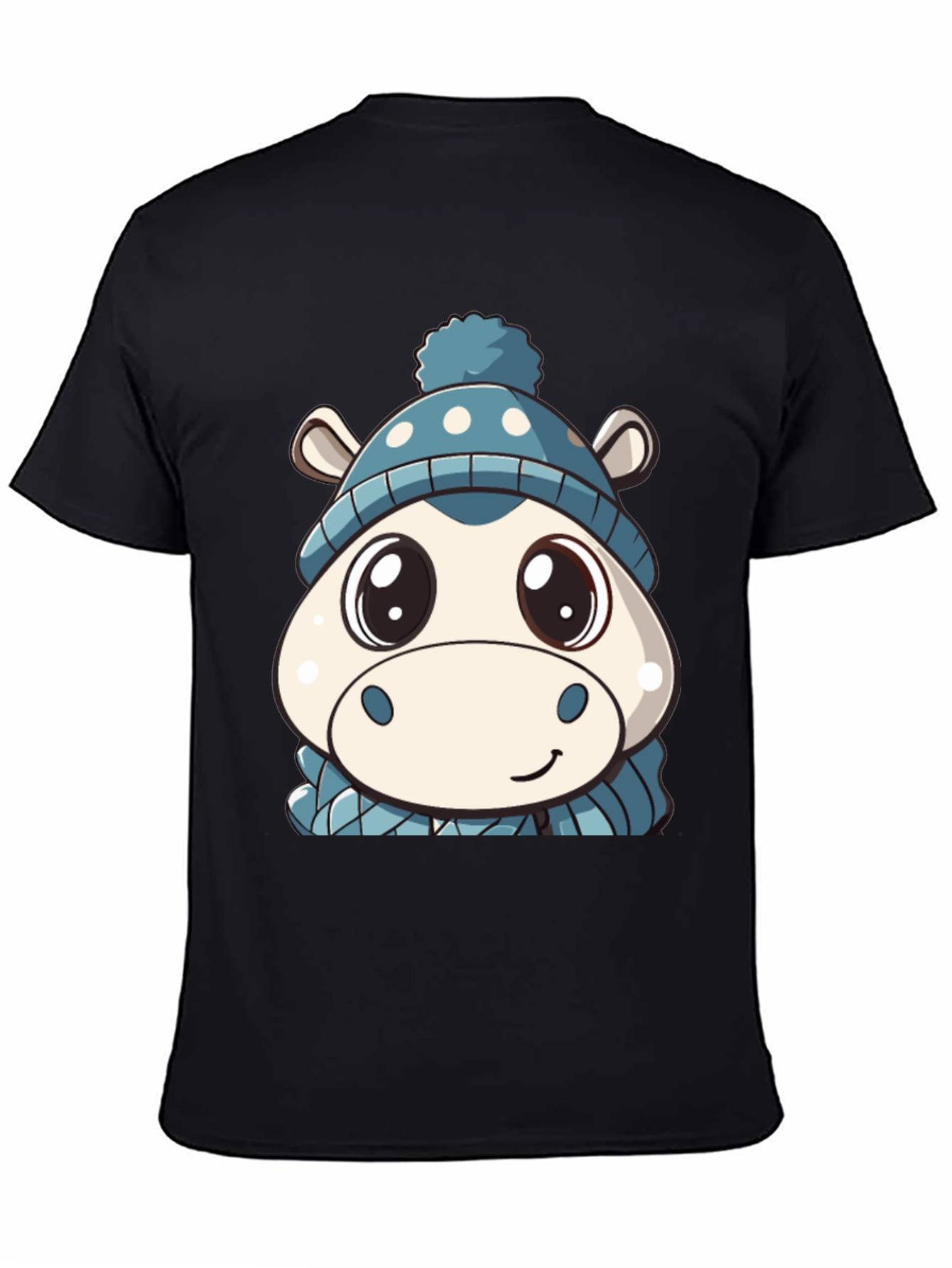 Black Cute Hippo in Hat Graphic Black T-Shirt view 4