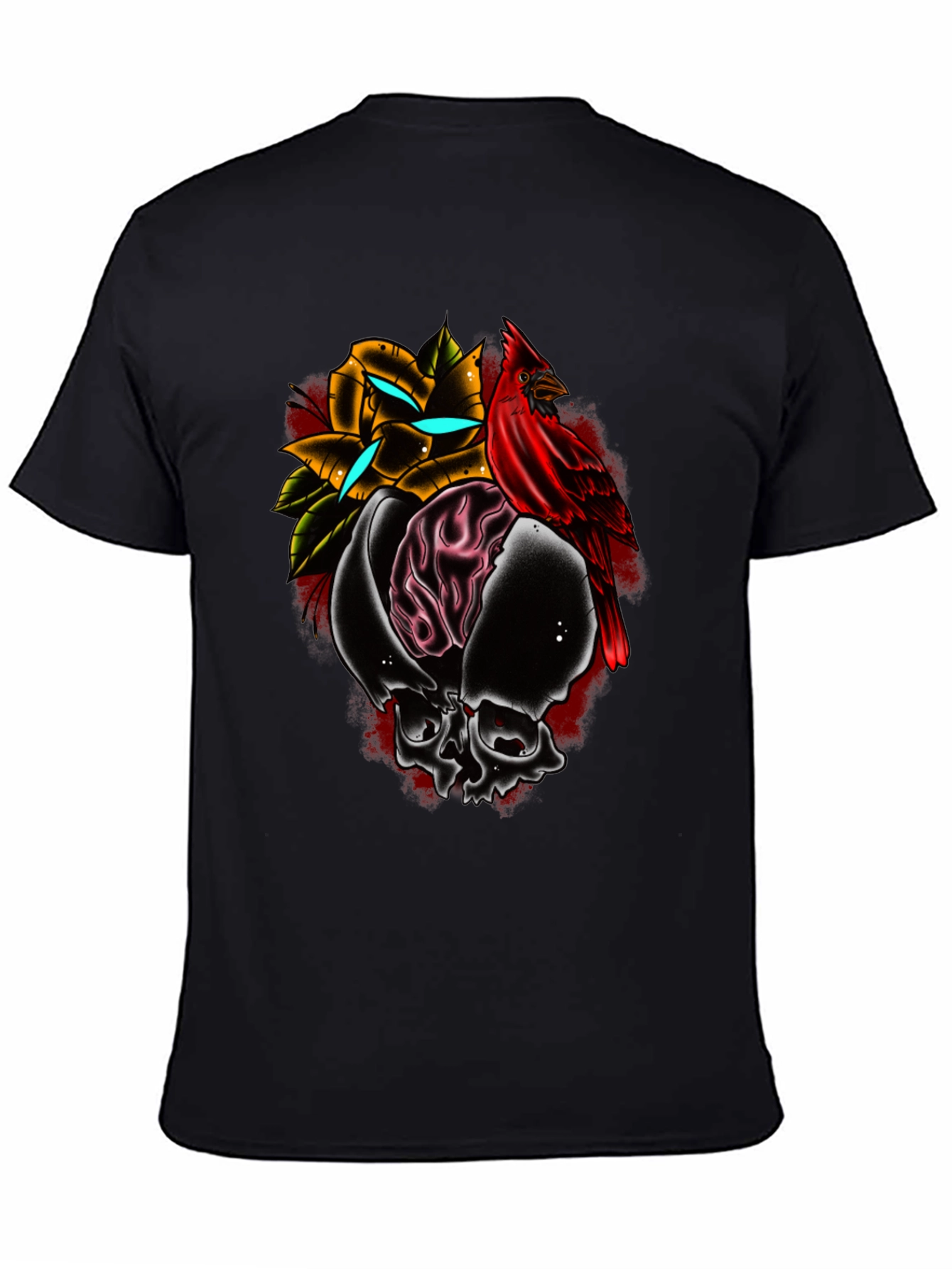 Black Skull Rose Cardinal Graphic Tee - Edgy Menswear view 4