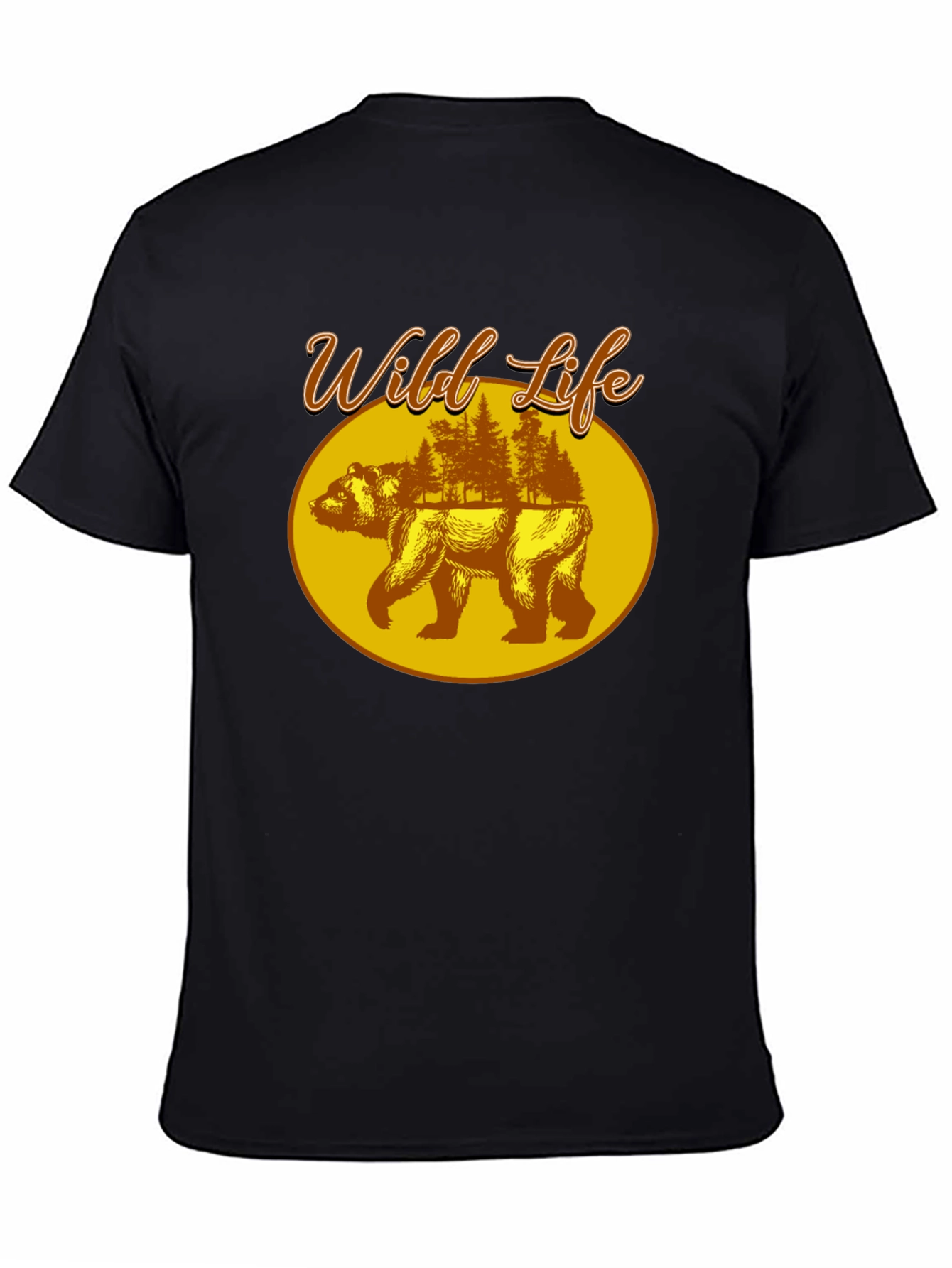 Black Wild Life Bear Graphic Print Black T-Shirt view 4