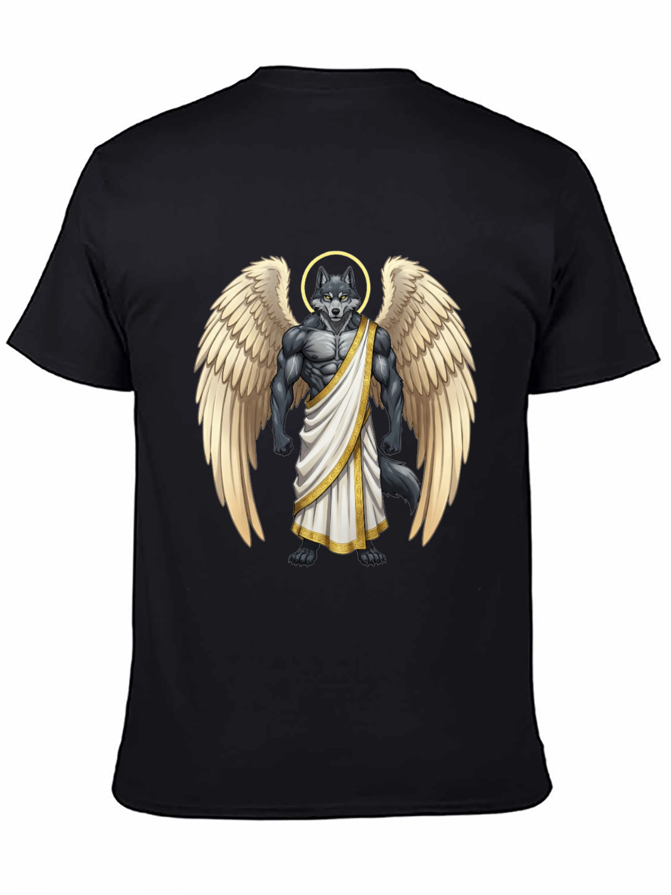 Black Angel Wolf Graphic Tee - Black Cotton T-Shirt view 4