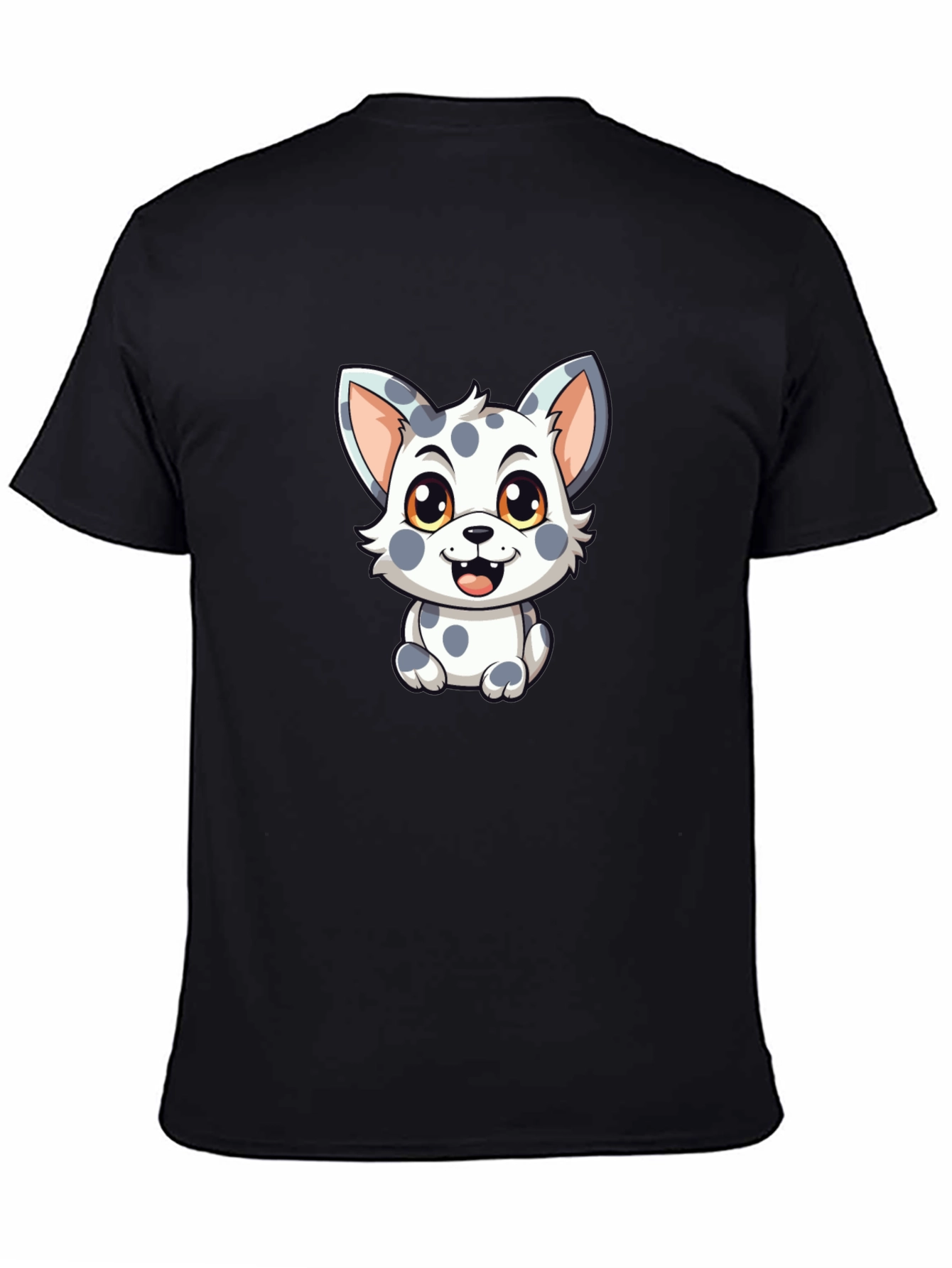 Black Cute Spotted Puppy Graphic Black T-Shirt view 4