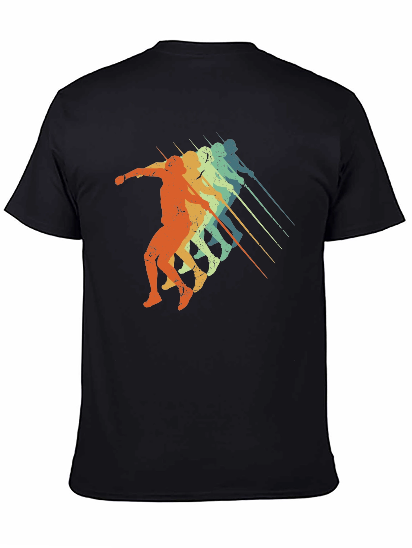 Black Retro Javelin Thrower Tee - Black Graphic T-Shirt view 4