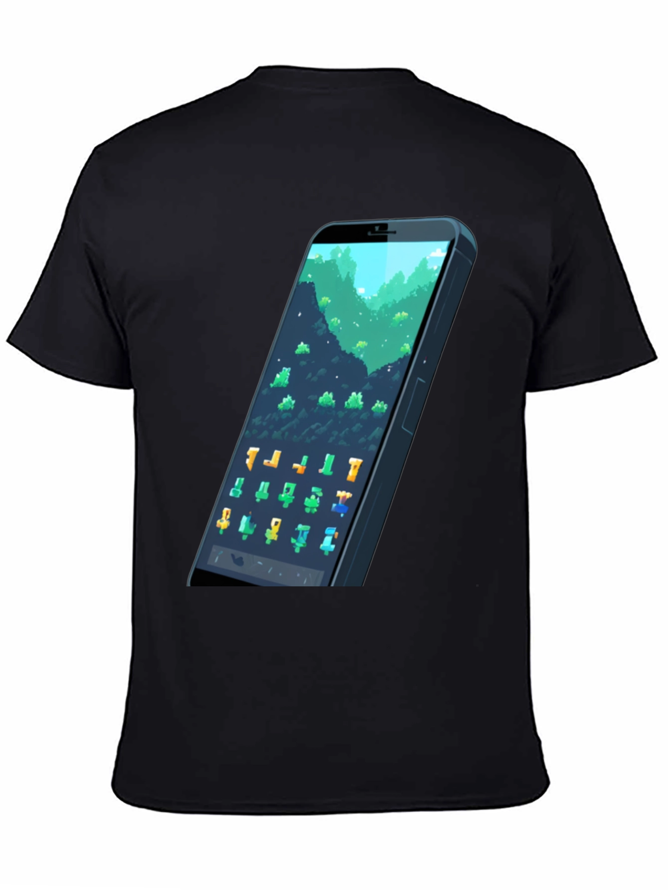 Black Pixel Phone T-Shirt - Gamer Style Tee view 4