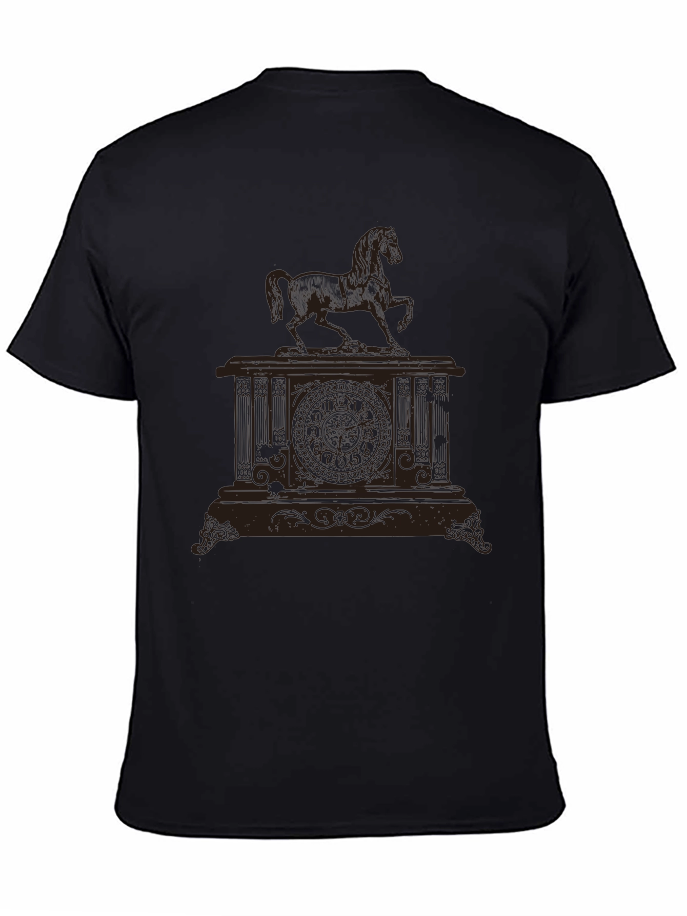 Black Men's Black Horse Clock Graphic Tee view 4
