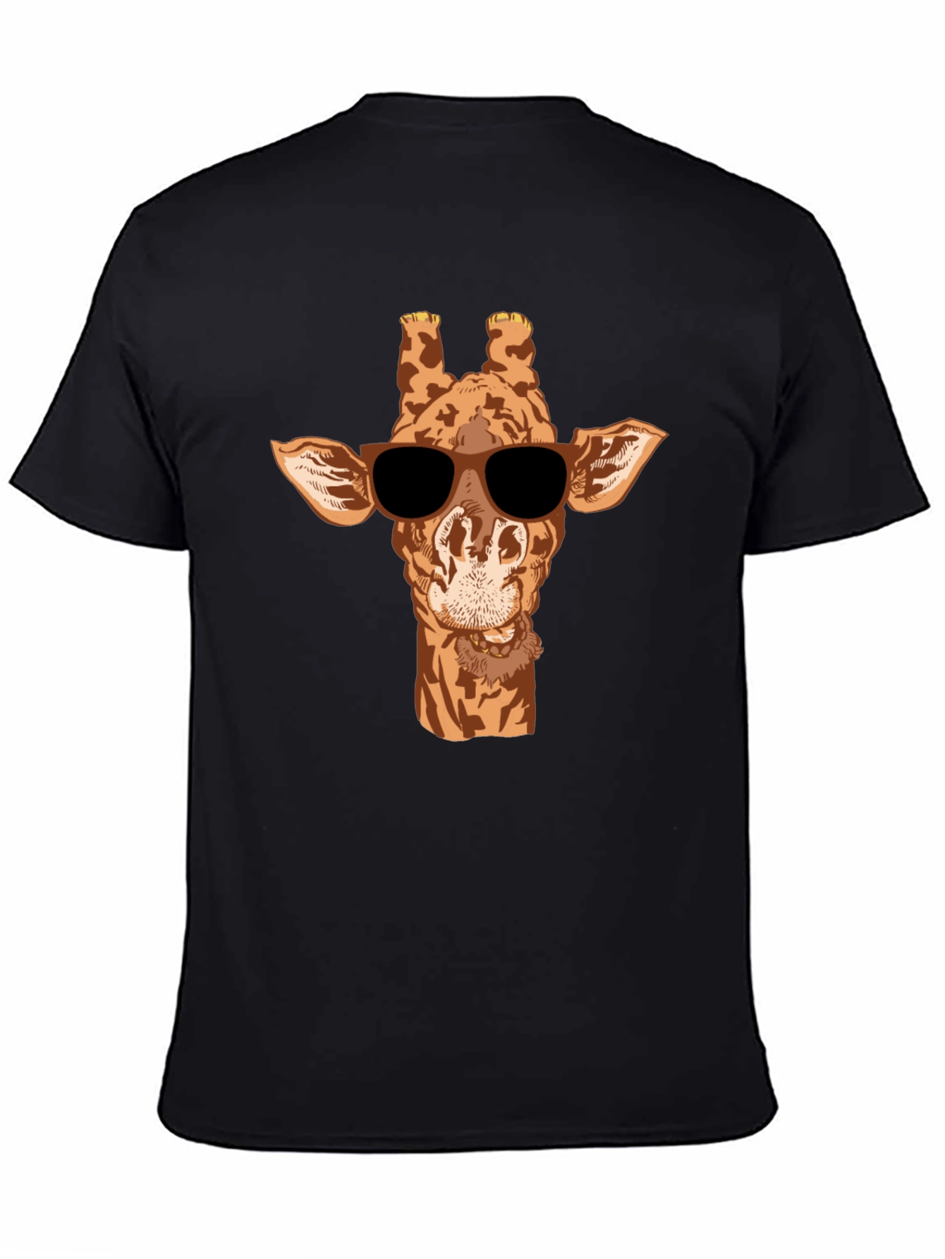 Black Cool Giraffe Graphic Tee - Black Cotton T-Shirt view 4