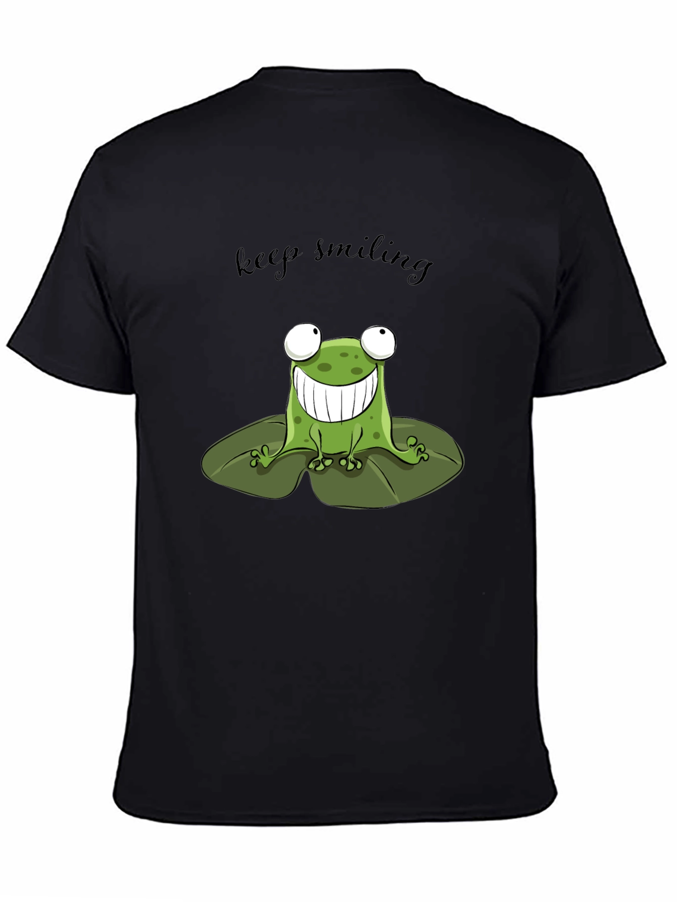 Black Keep Smiling Frog Graphic Tee - Black Cotton Comfort view 4