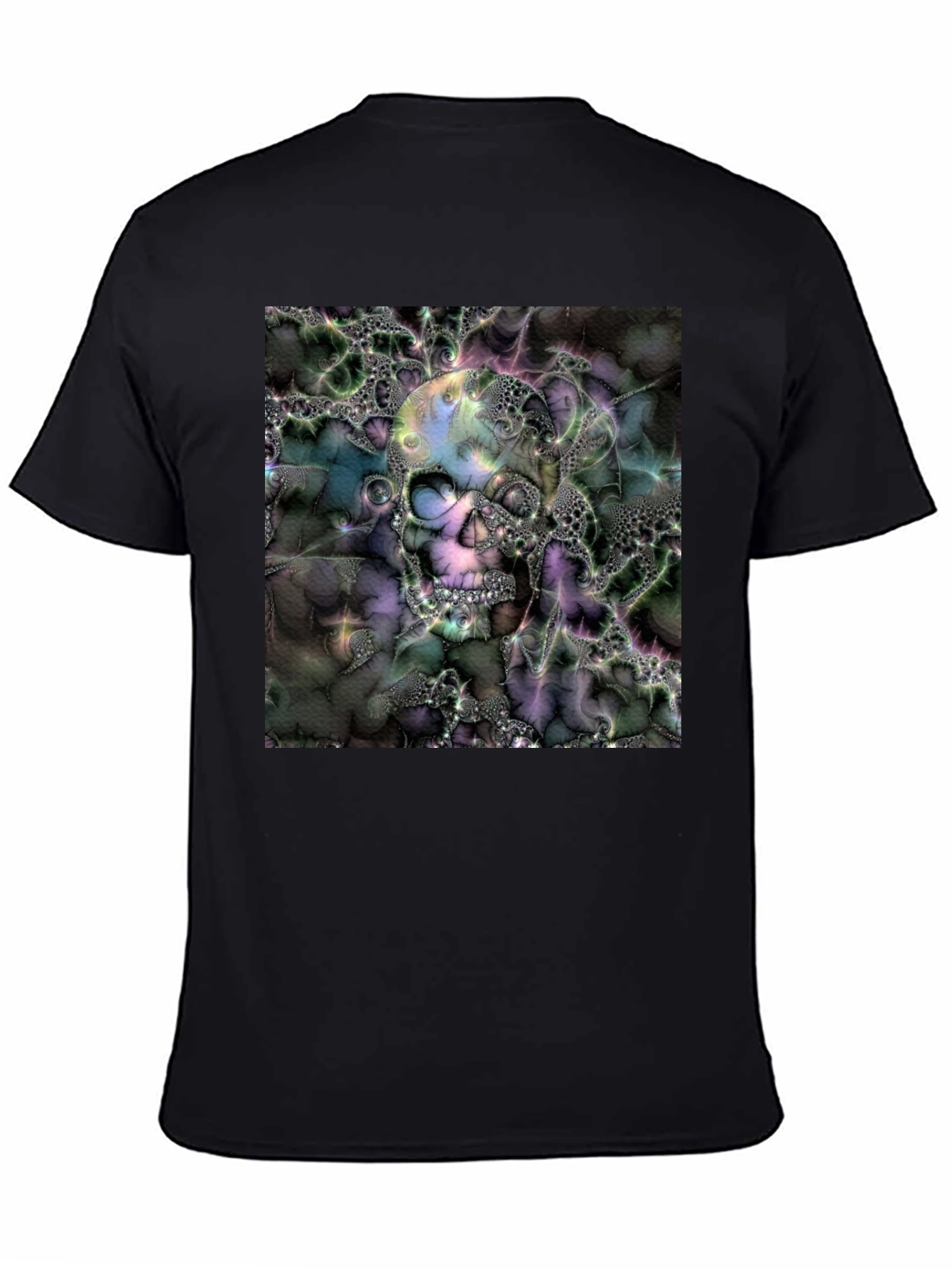 Black Skull Fractal Graphic Black T-Shirt view 4