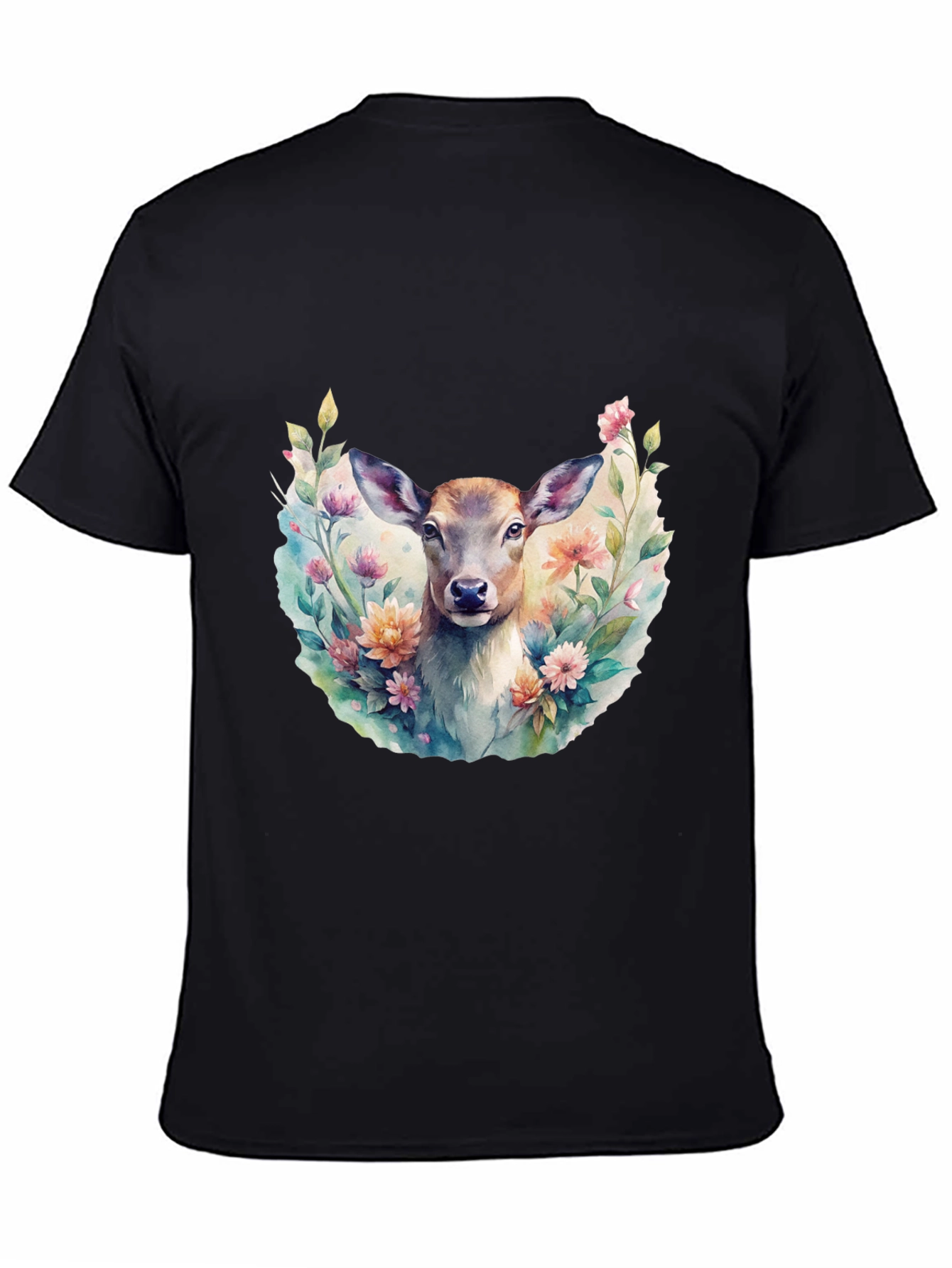 Black Floral Deer Graphic Tee - Stylish Men's Black T-Shirt view 4