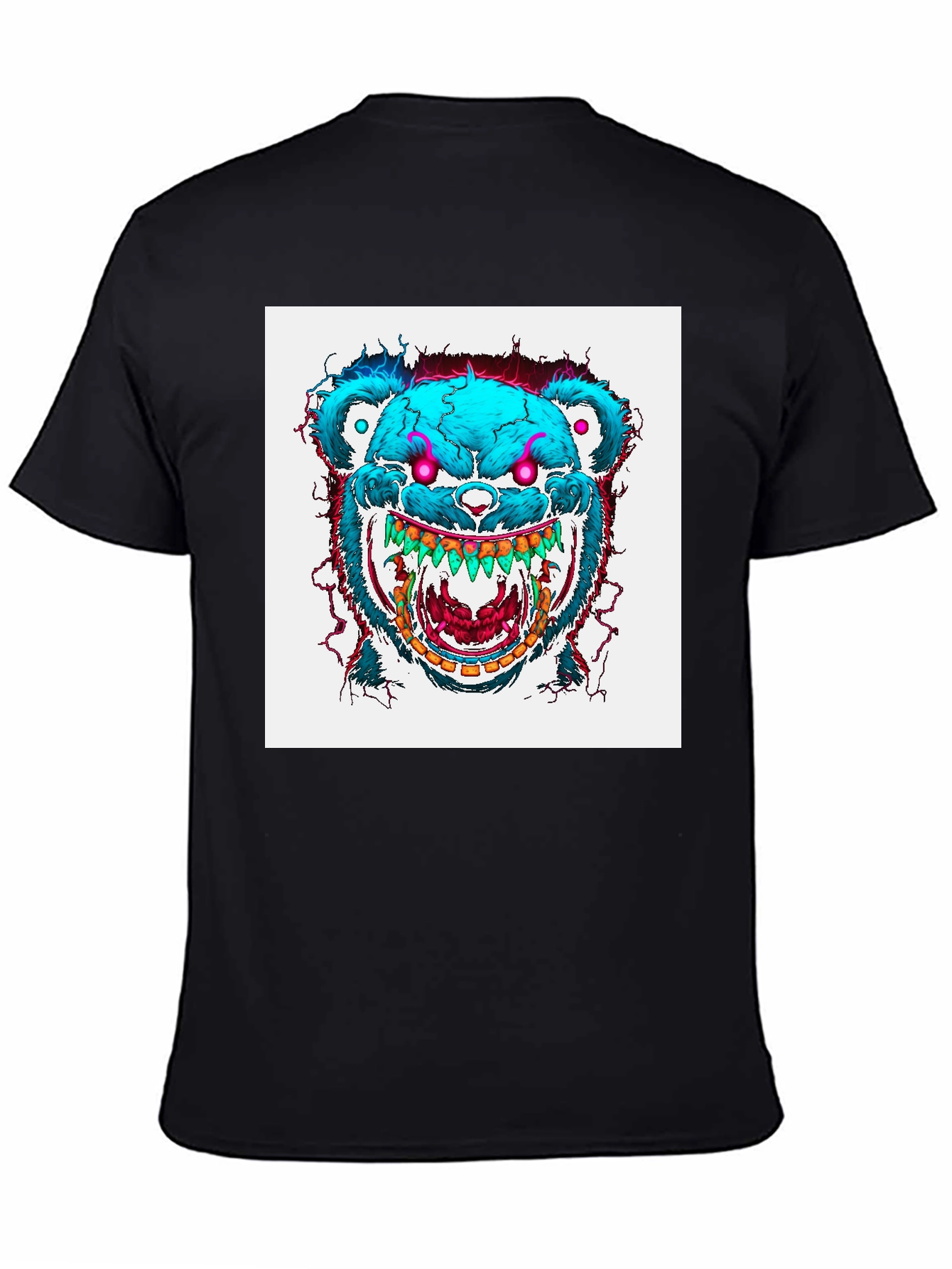 Black Men's Black T-Shirt with Graphic Bear Design view 4