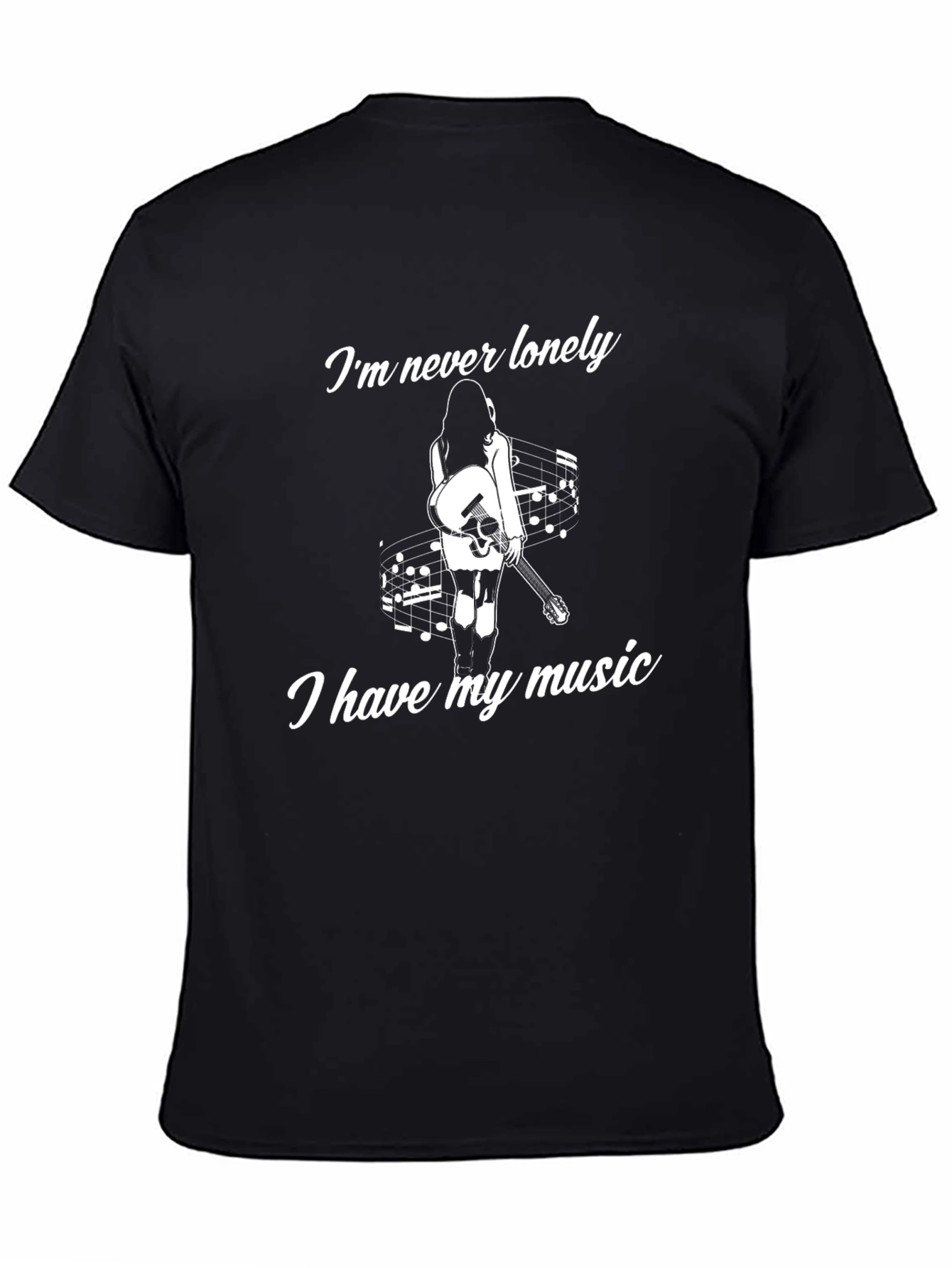 Black I'm Never Lonely T-Shirt, Music Lover Tee view 4