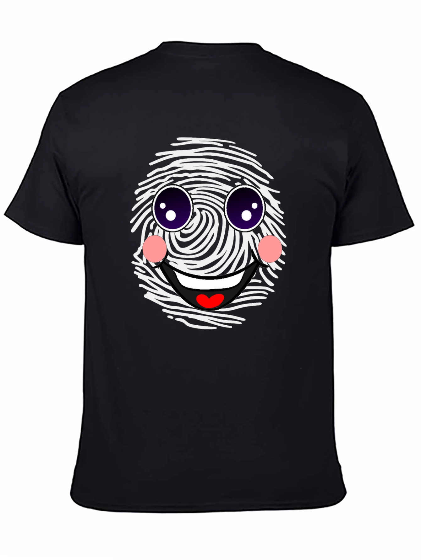 Black Funny Fingerprint Face Graphic Tee - Black Casual Shirt view 4
