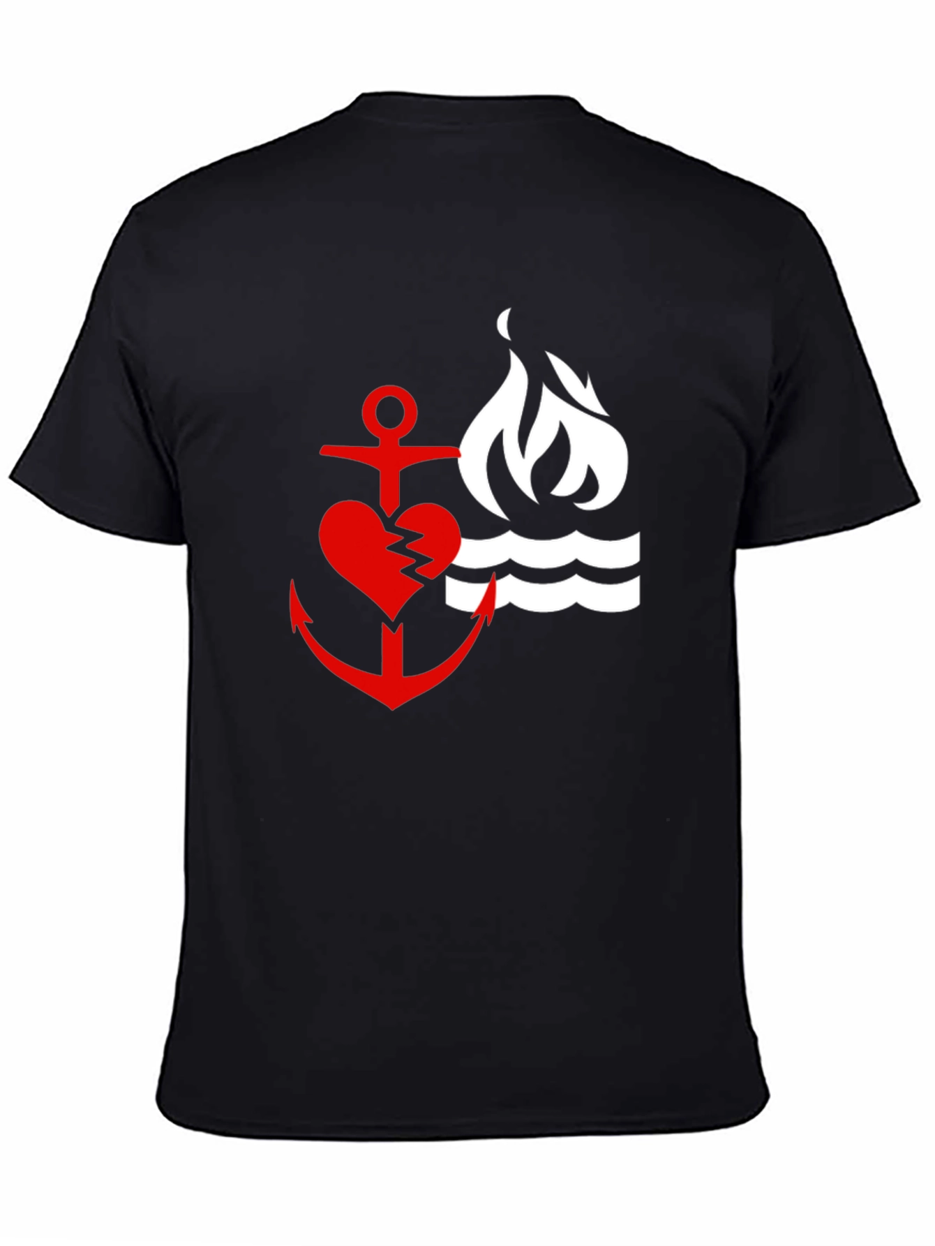 Black Red Heart Anchor & Flame Black T-Shirt view 4
