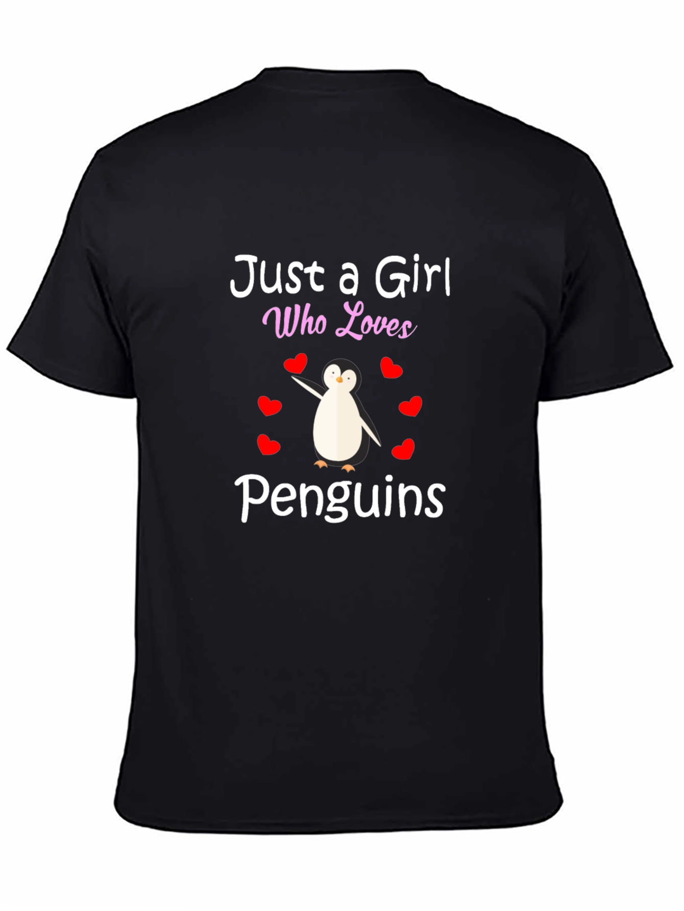 Black Just a Girl Who Loves Penguins T-Shirt view 4