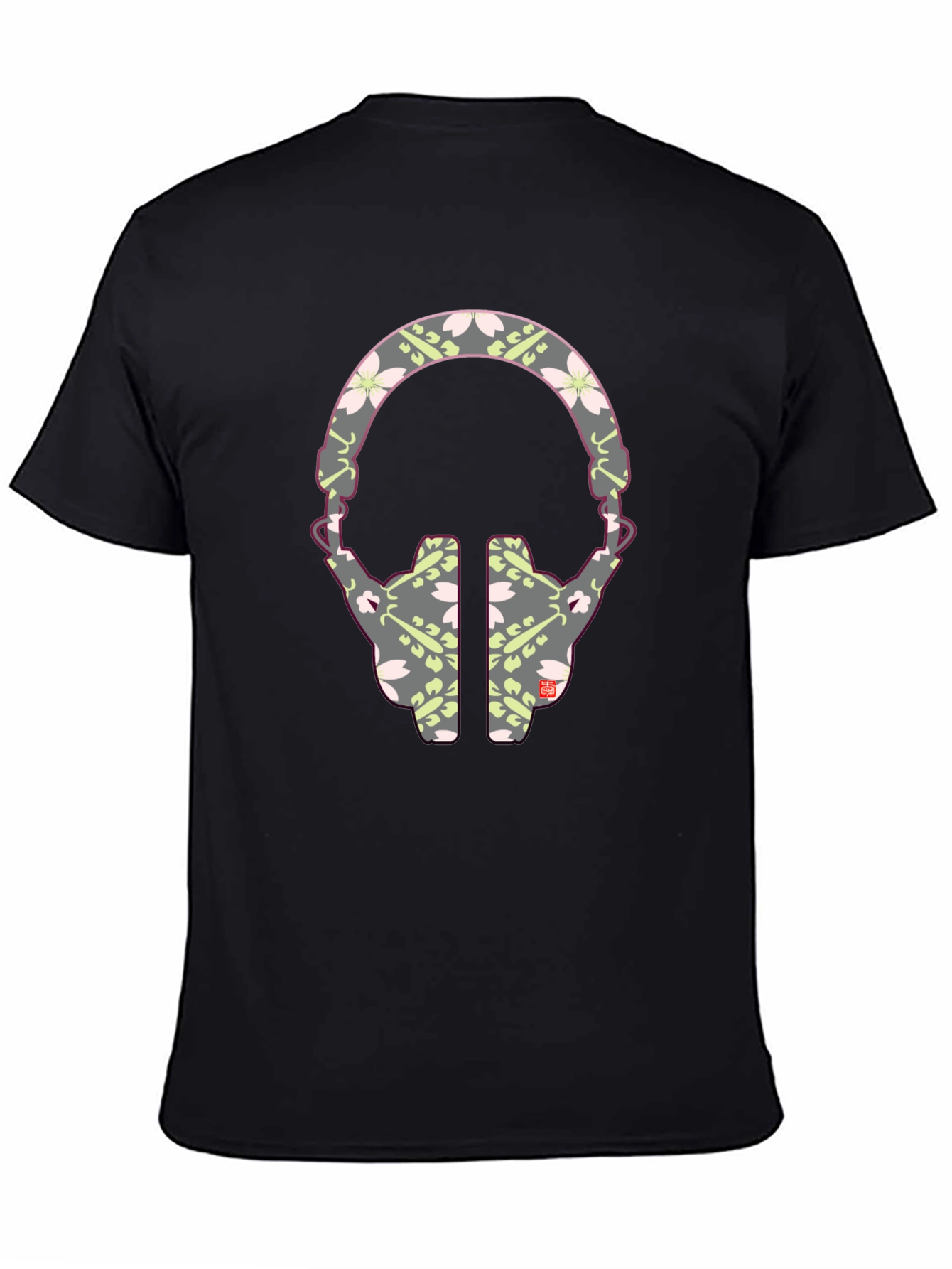 Black Stylish Headphone Pattern T-Shirt - Unique Graphic Tee view 4