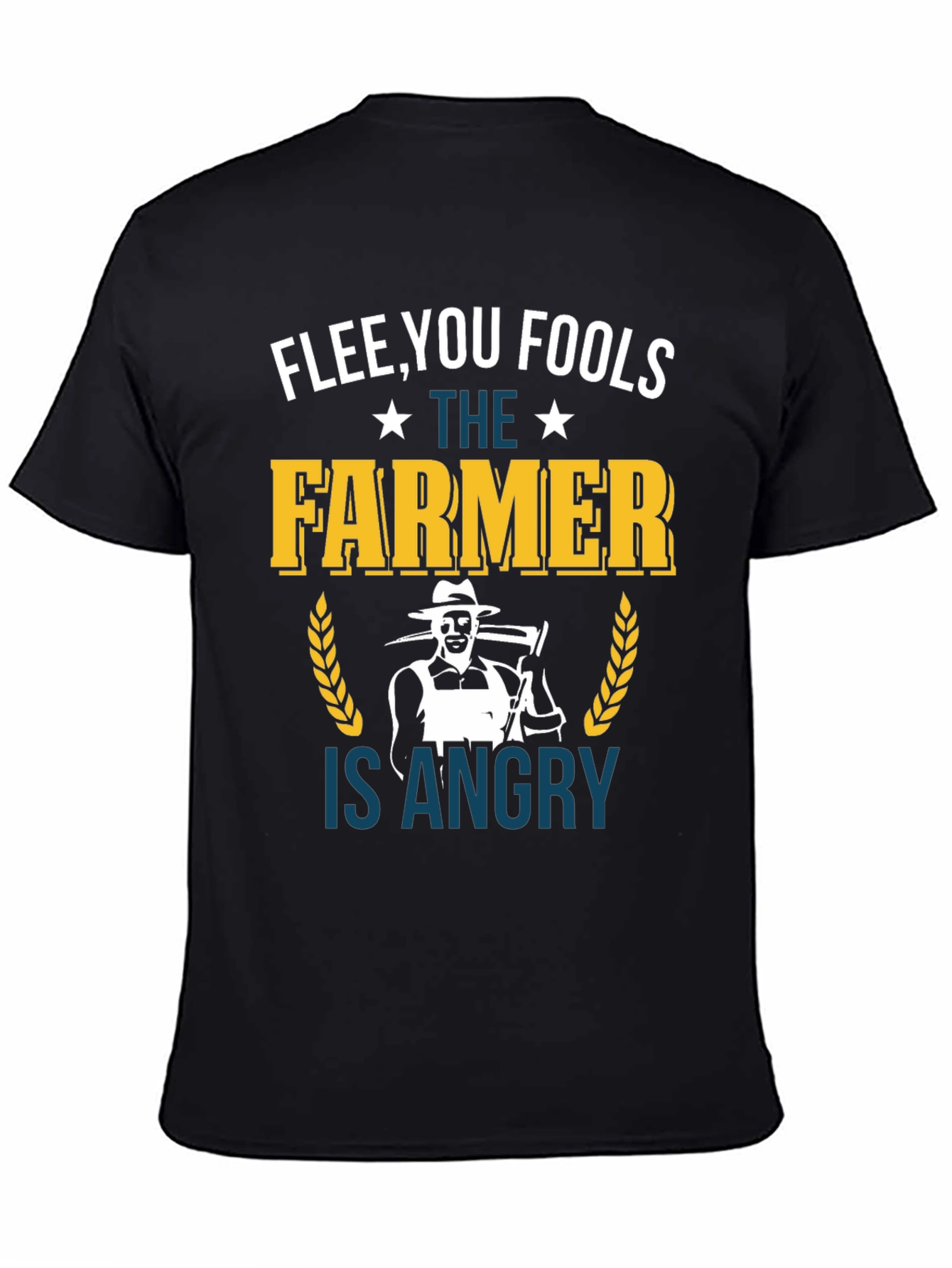 Black Flee You Fools Angry Farmer T-Shirt view 4