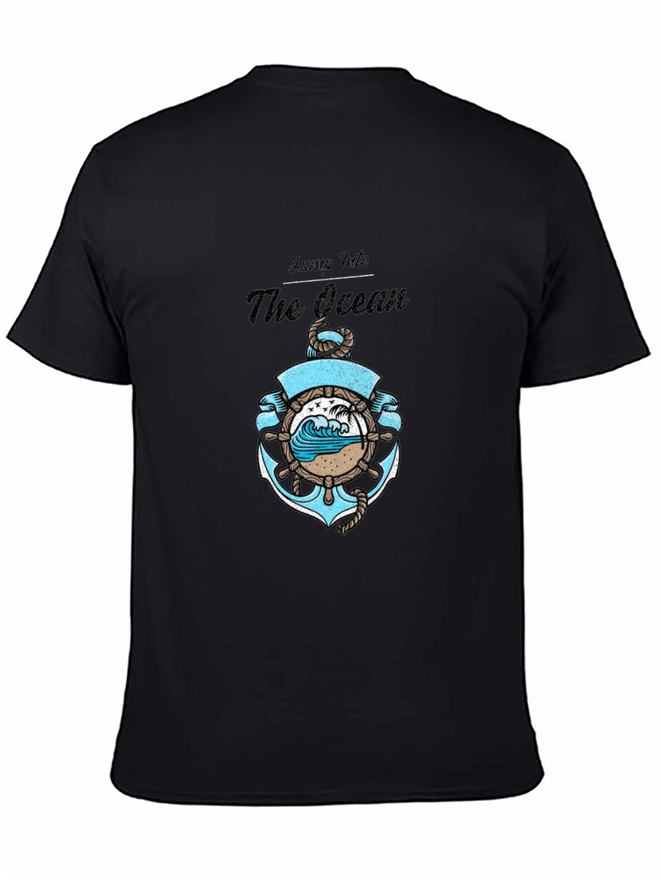 Black Jump Into the Ocean Black Graphic T-Shirt view 4