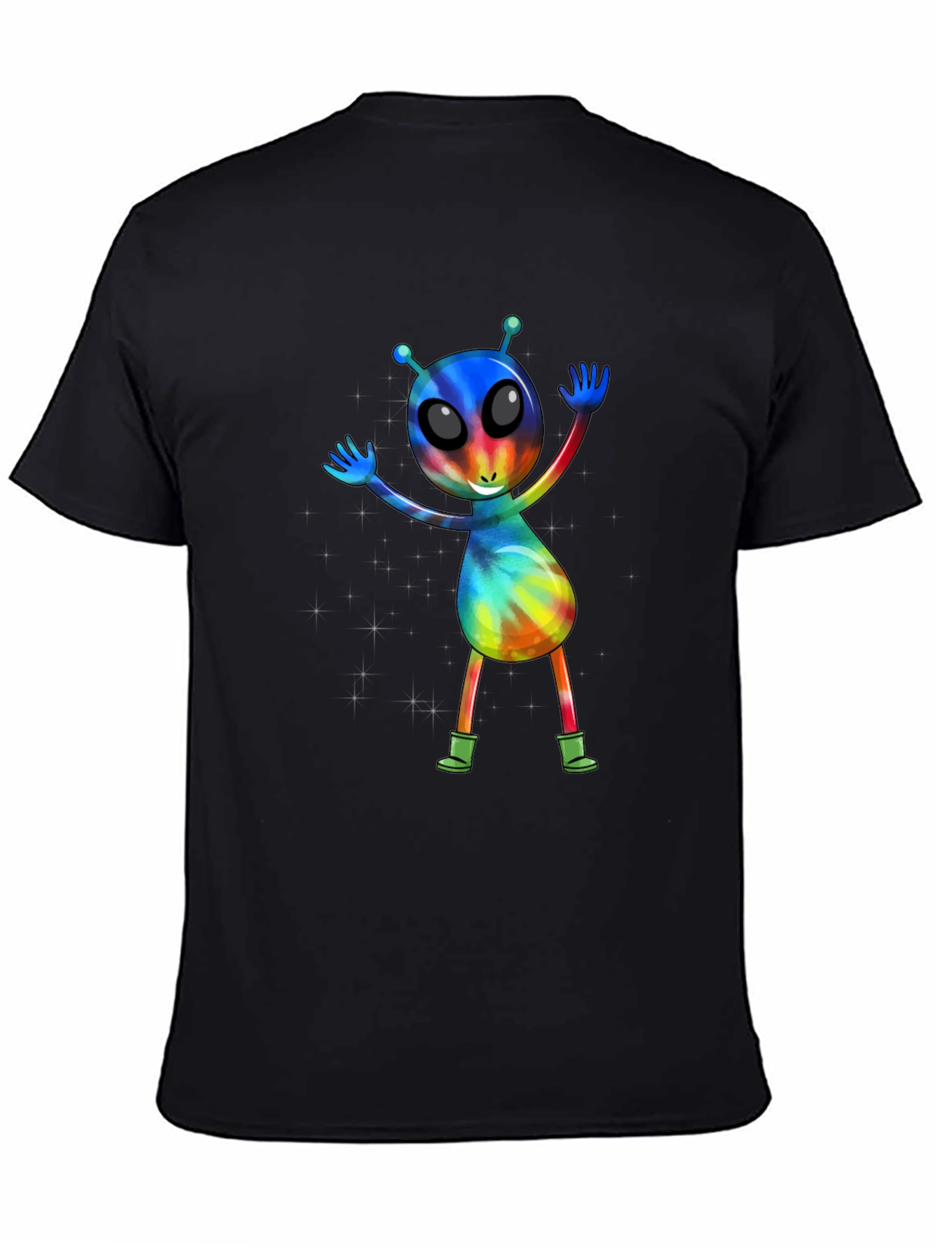 Black Tie-Dye Alien Graphic T-Shirt view 4