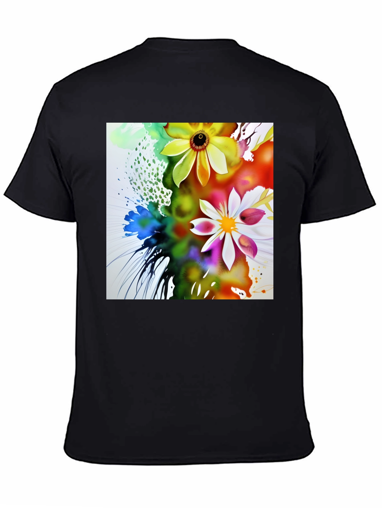 Black Floral Art Black T-Shirt view 4