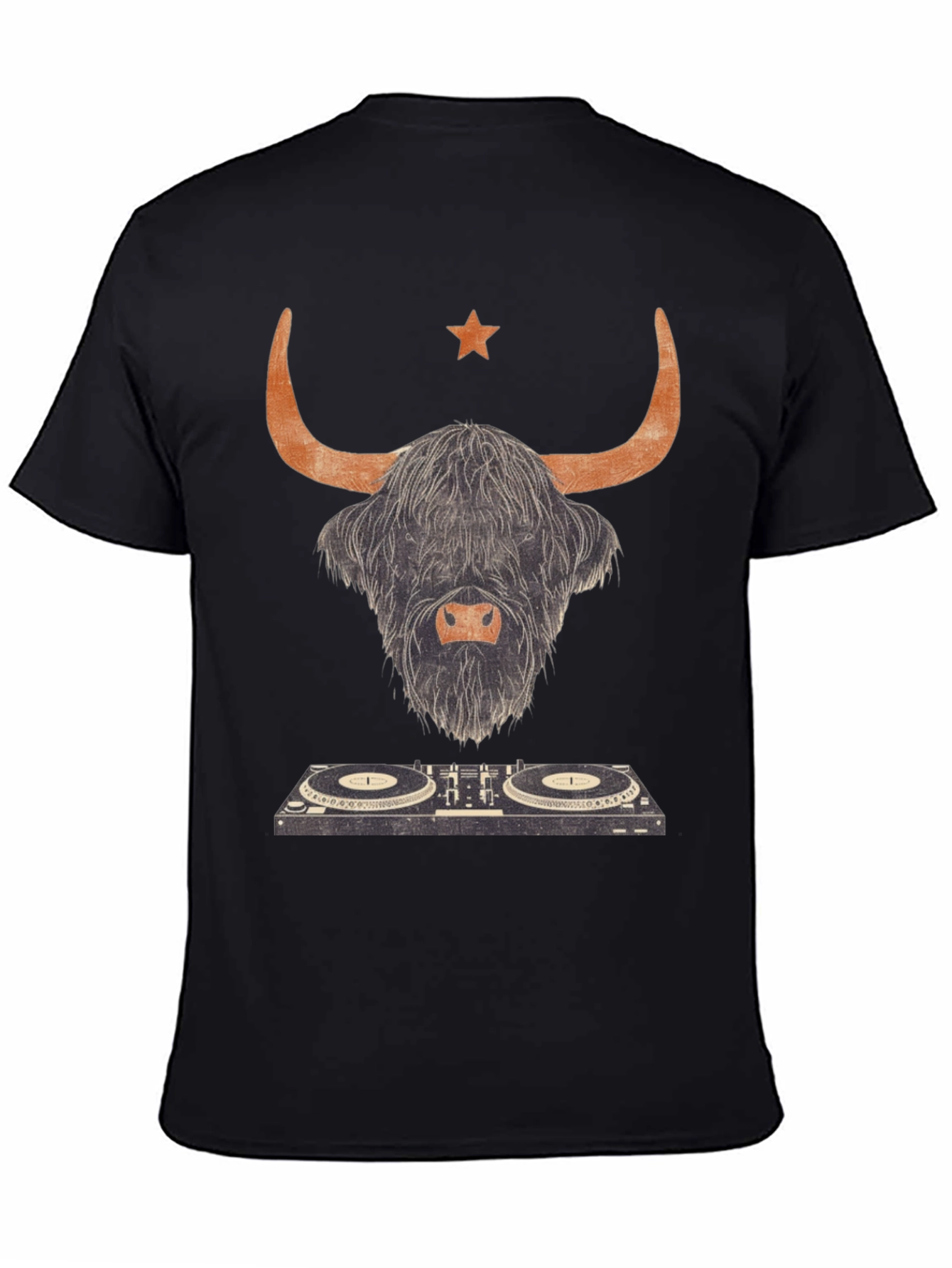 Black Highland Cow DJ Graphic Tee - Black Cotton T-Shirt view 4