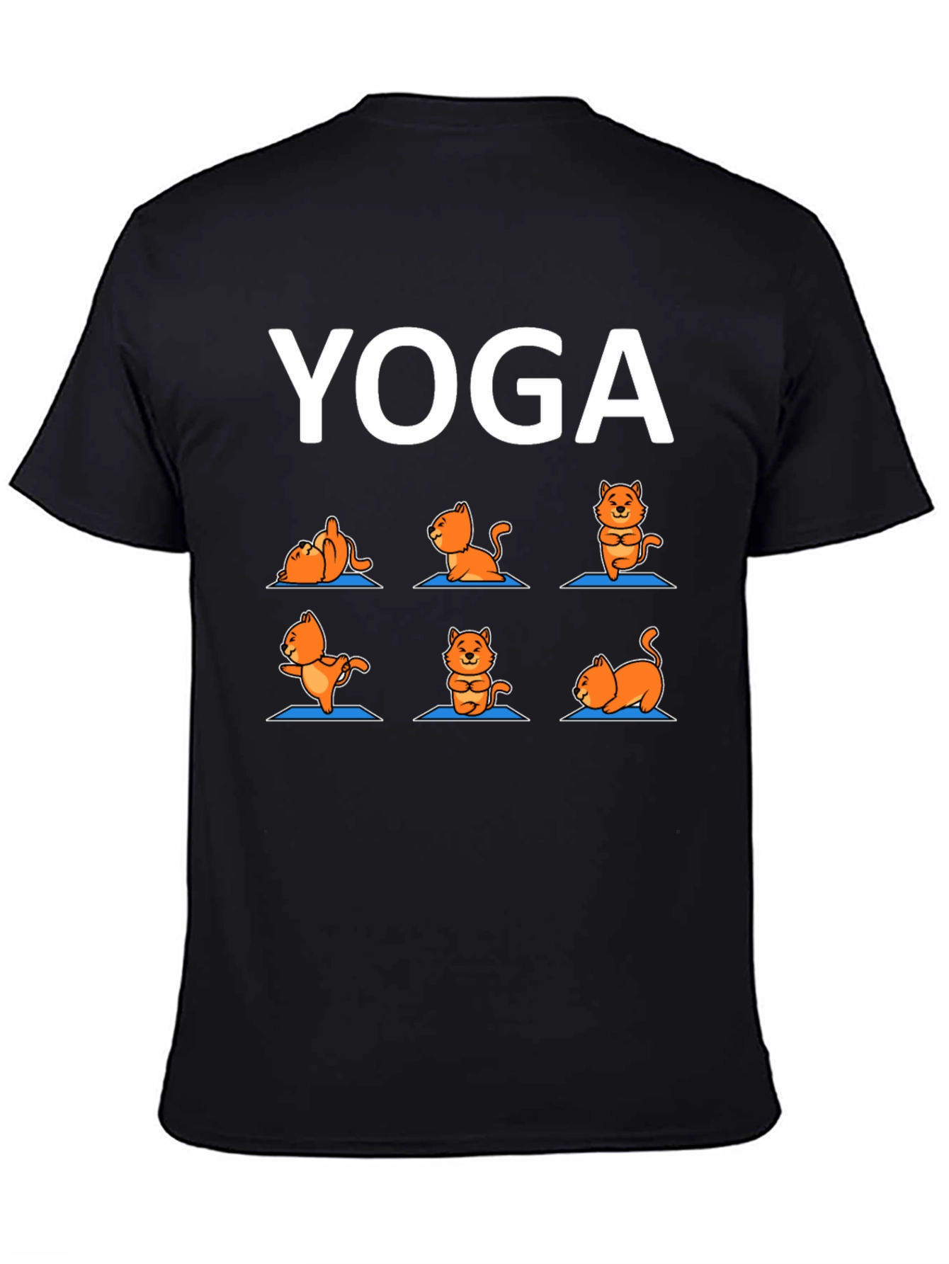 Black Yoga Cat T-Shirt: Funny Cartoon Tee view 4