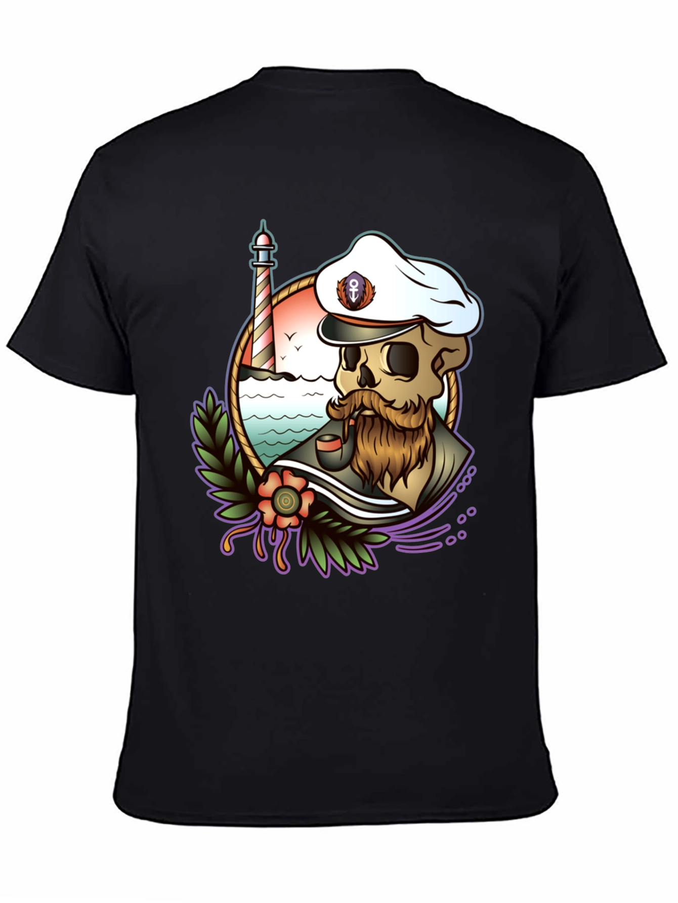 Black Nautical Skull T-Shirt - Captain Skeleton Tee view 4