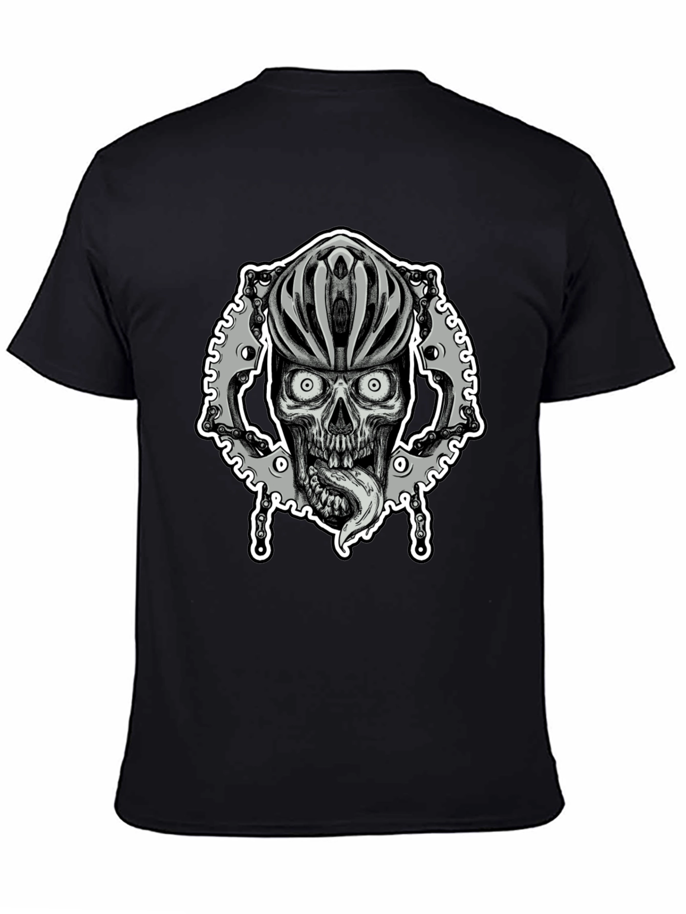 Black Biker Skull Graphic Tee - Black Cotton Blend view 4