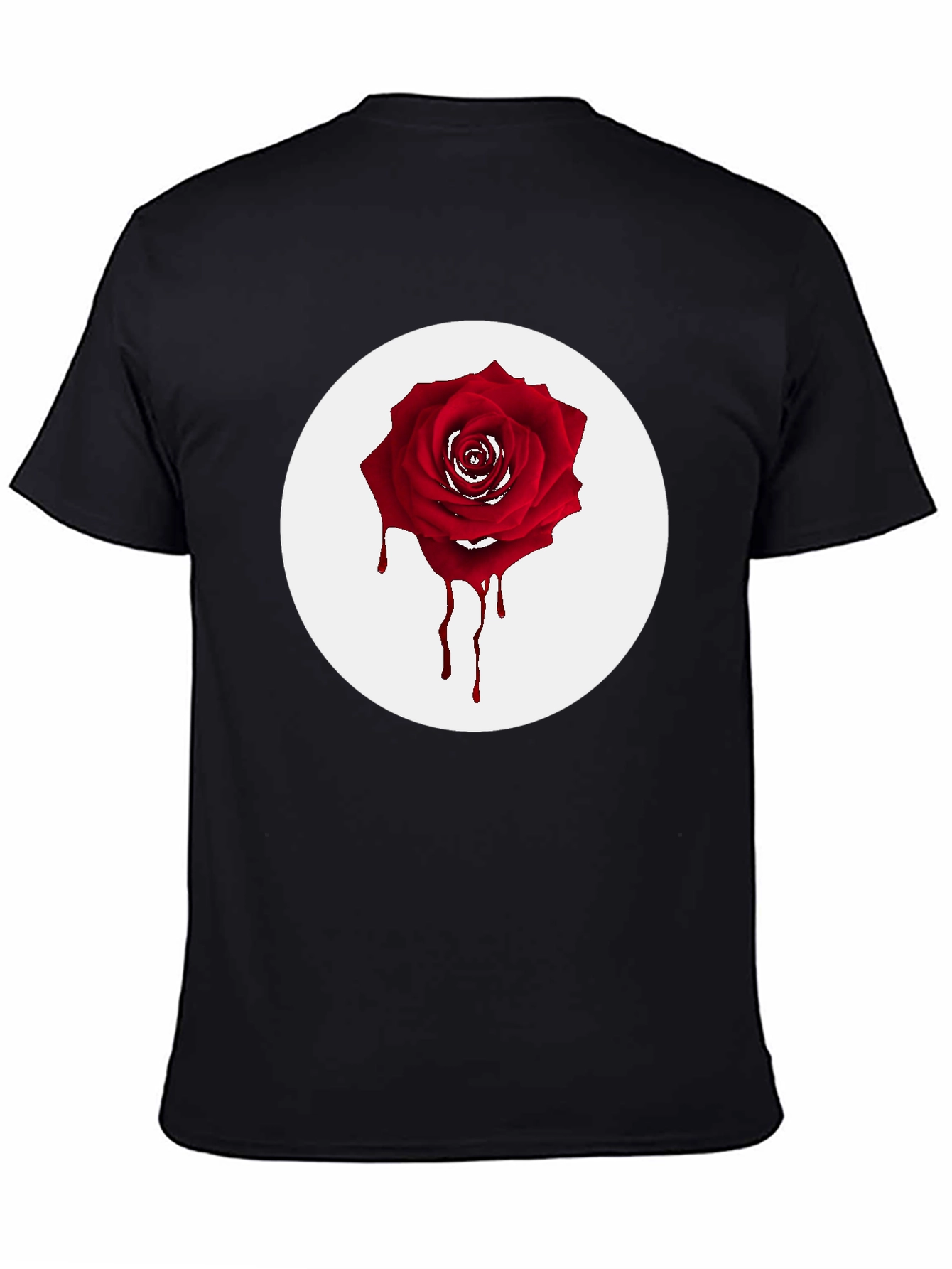 Black Men's Black T-Shirt with Bleeding Rose Graphic view 4