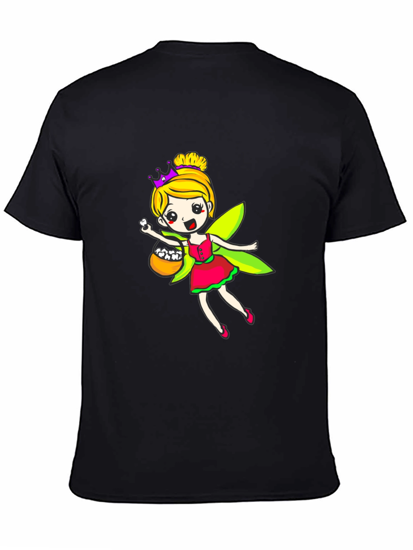 Black Fairy Princess T-Shirt - Cartoon Design view 4