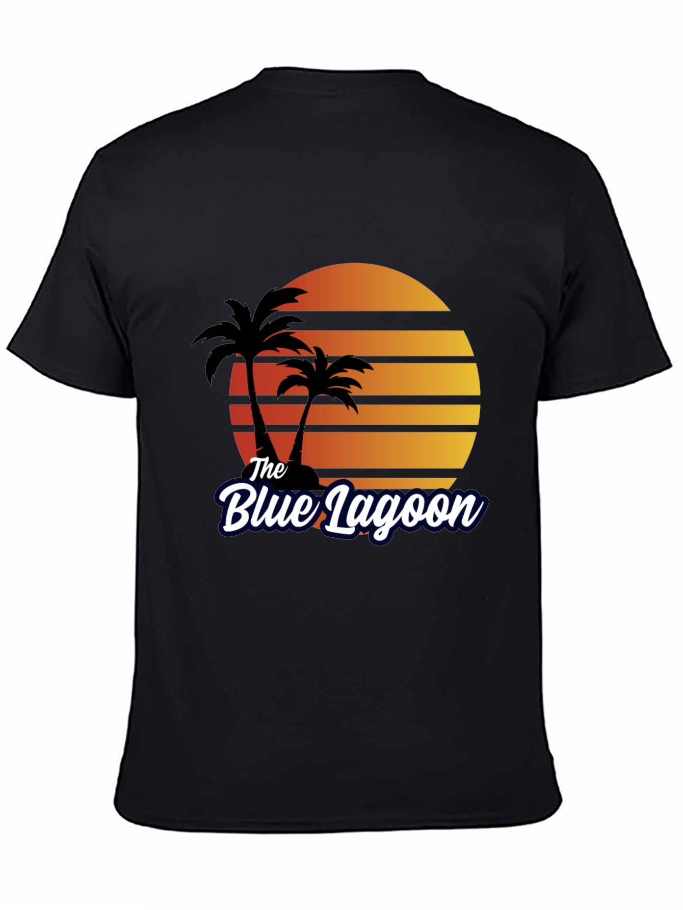 Black The Blue Lagoon Retro T-Shirt - Palm Tree Sunset Tee view 4