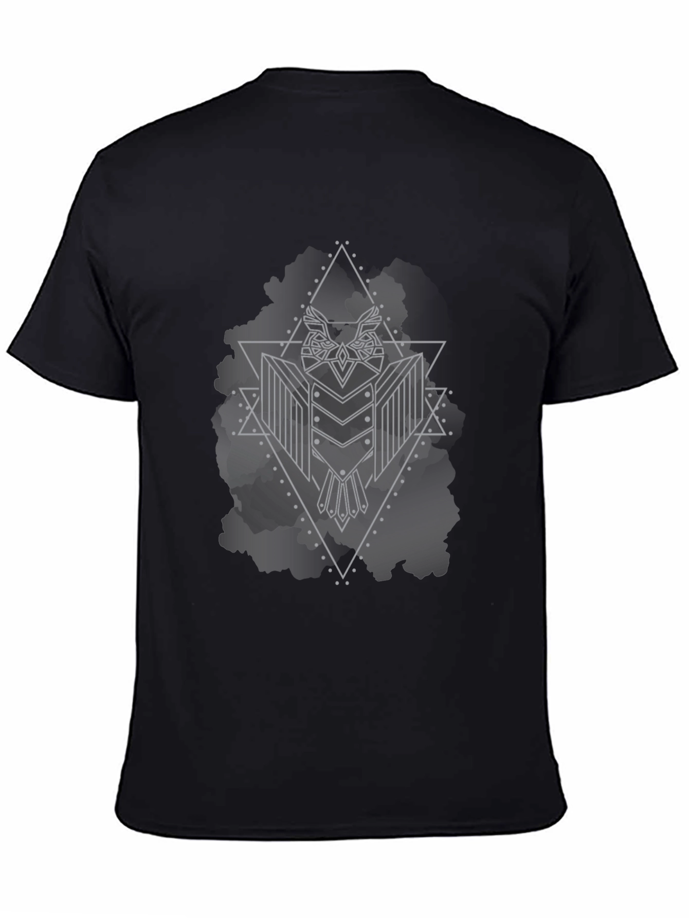 Black Geometric Owl Graphic Black T-Shirt view 4