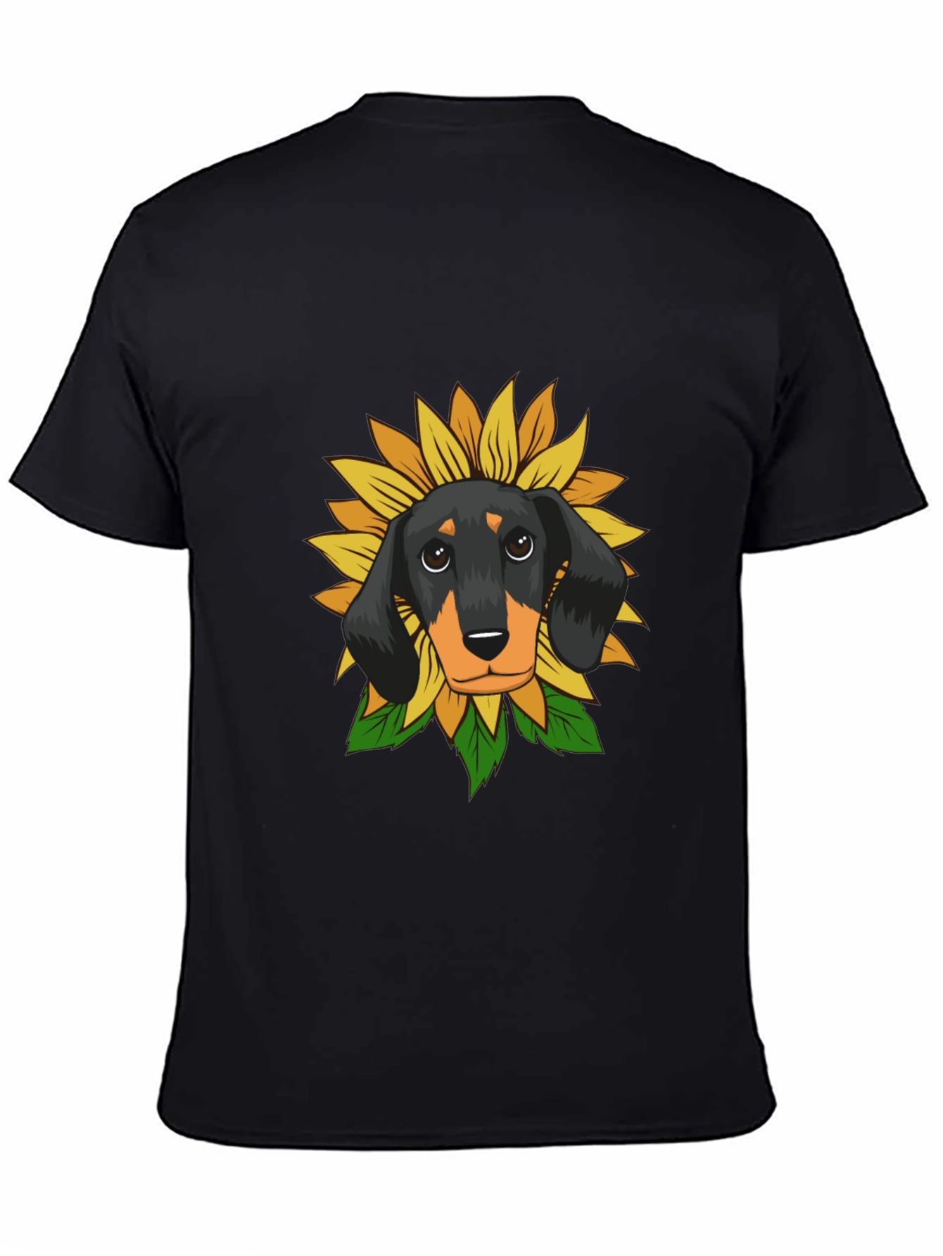 Black Dachshund Sunflower Graphic Tee - Black Cotton Comfort view 4