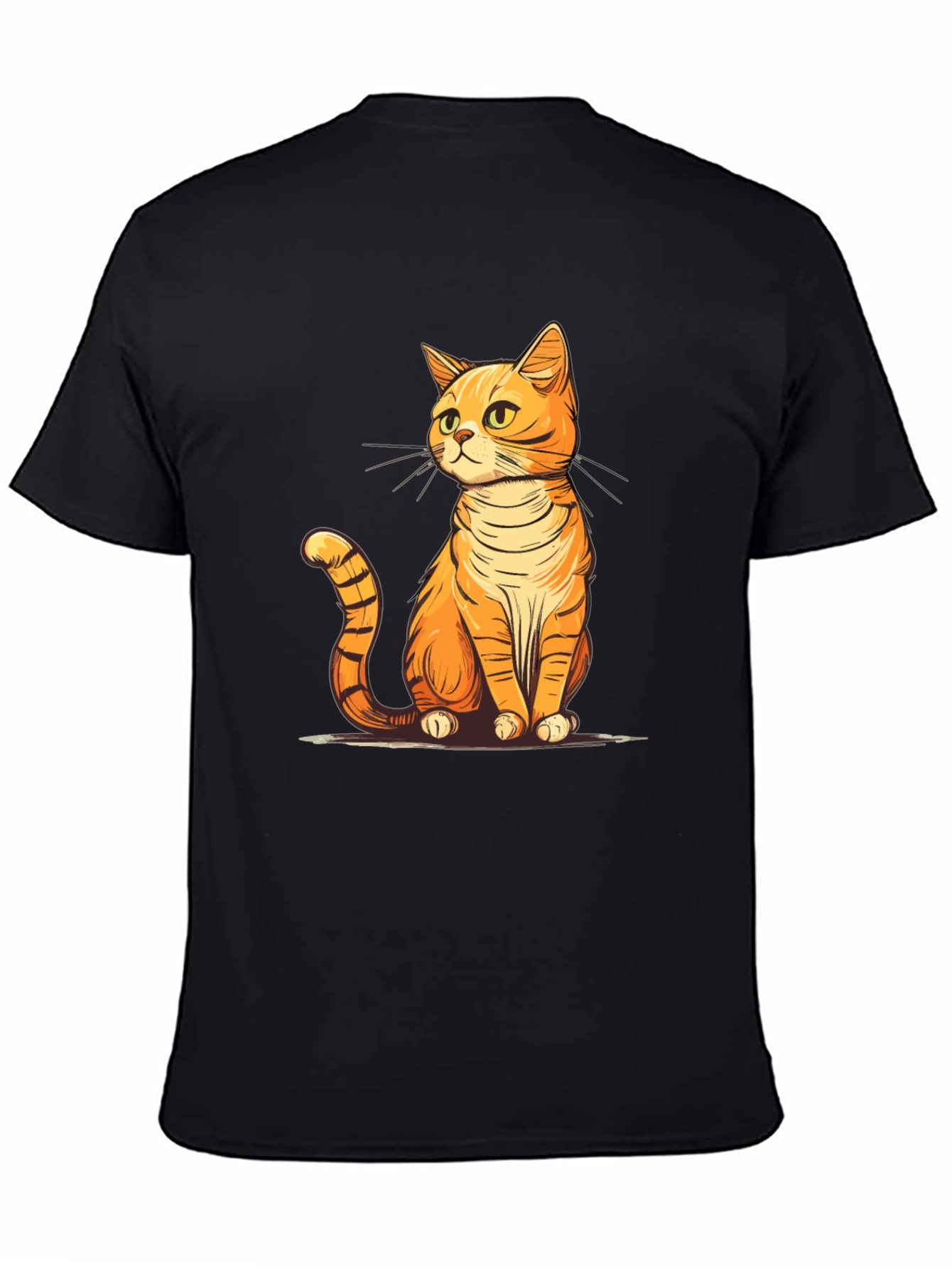Black Cute Cartoon Cat T-Shirt - Unisex Black Tee view 4
