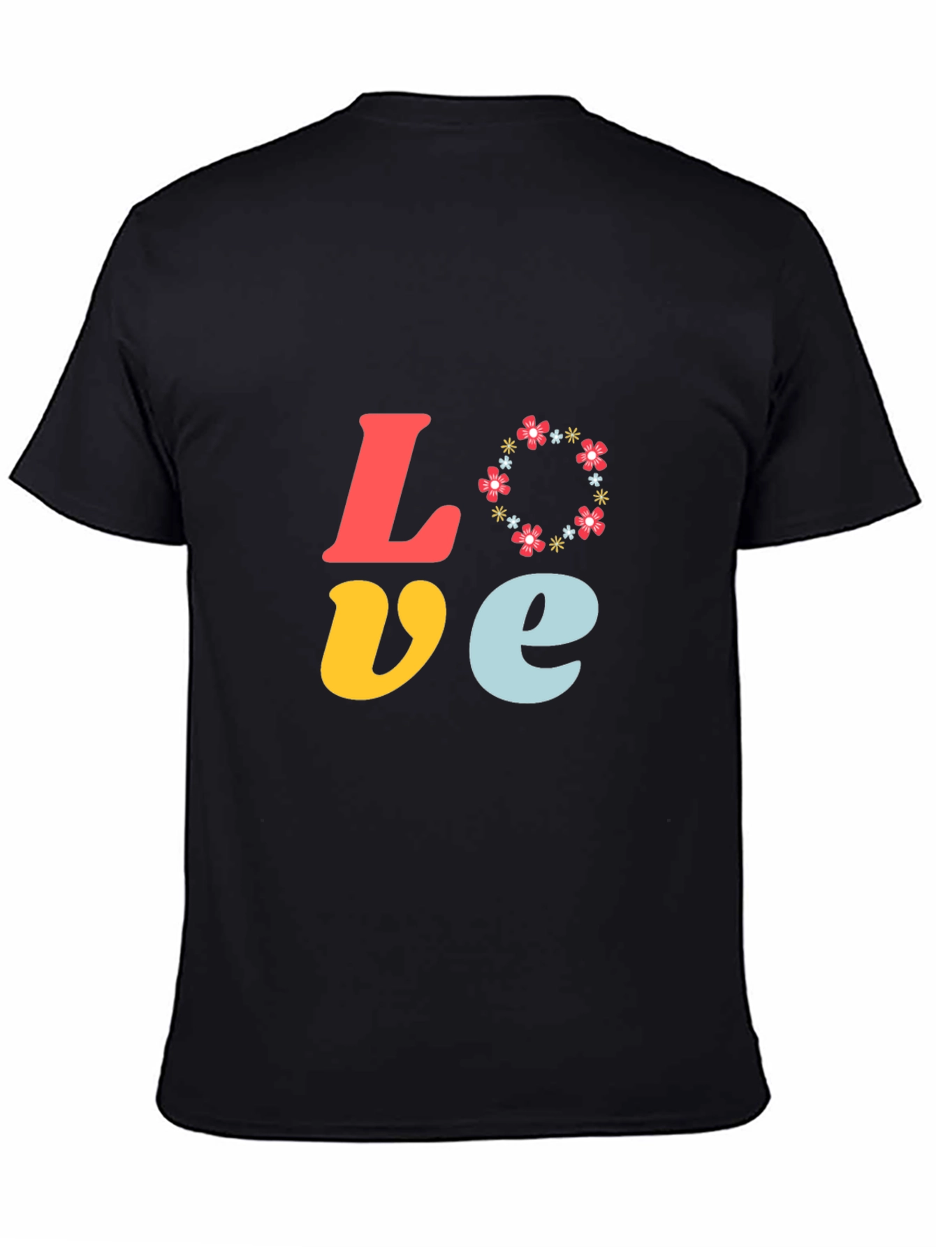 Black Love Floral Graphic Tee - Short Sleeve Black T-Shirt view 4