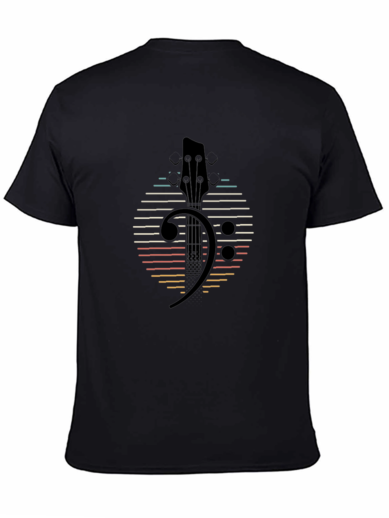 Black Bass Clef Guitar Retro Style T-Shirt view 4