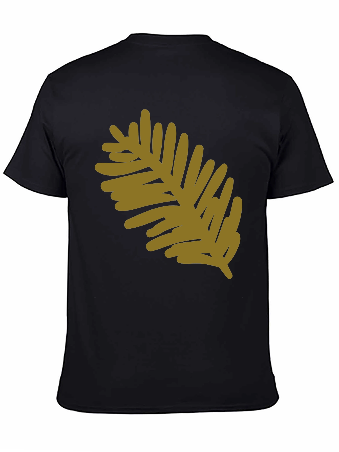Black Modern Leaf Design Black Cotton T-Shirt view 4