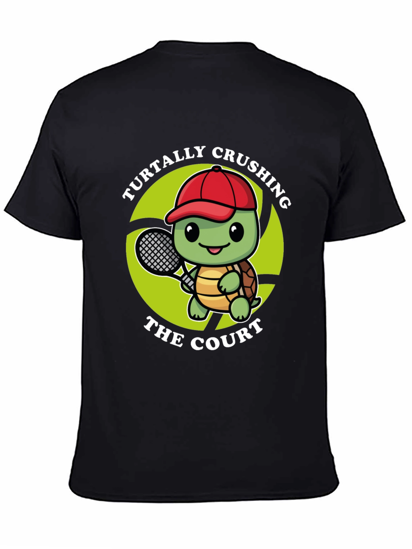 Black Turtally Crushing It! Tennis Turtle Graphic Tee view 4