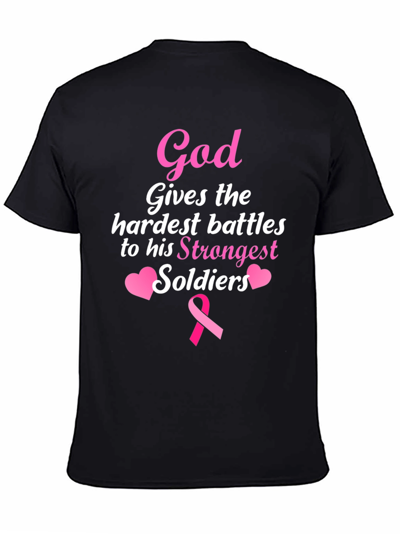 Black God Gives Battles T-Shirt - Strongest Soldiers - Pink Ribbon view 4