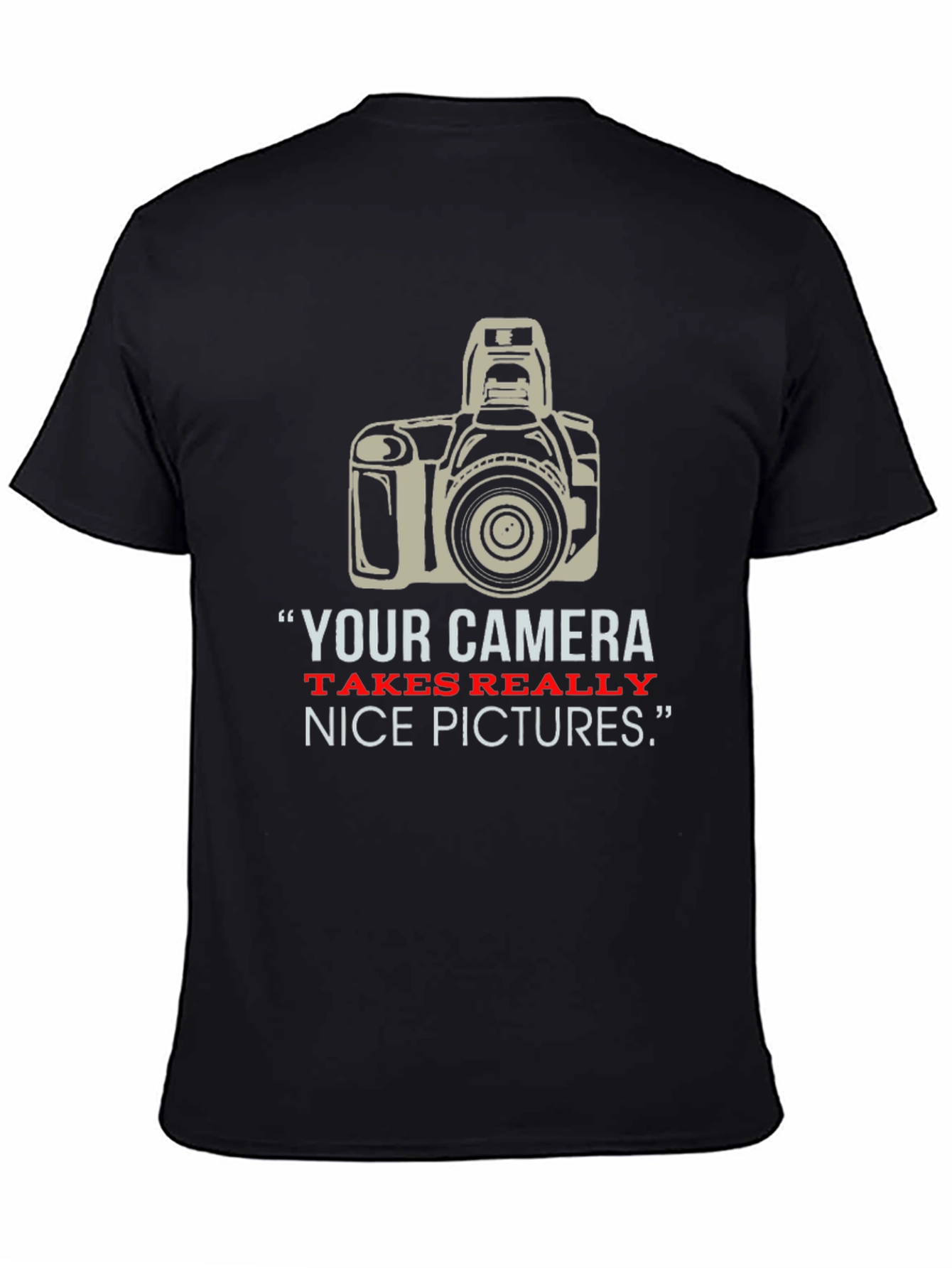 Black Funny Photographer T-Shirt, "Nice Pictures" view 4