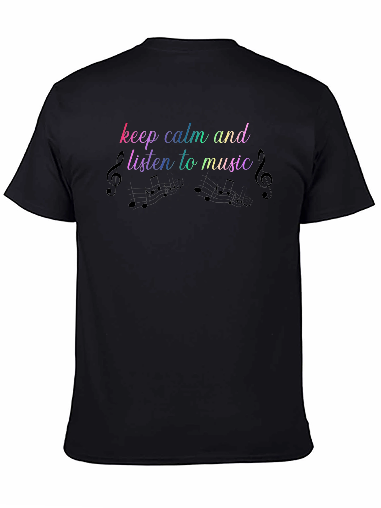 Black Keep Calm Listen to Music T-Shirt view 4