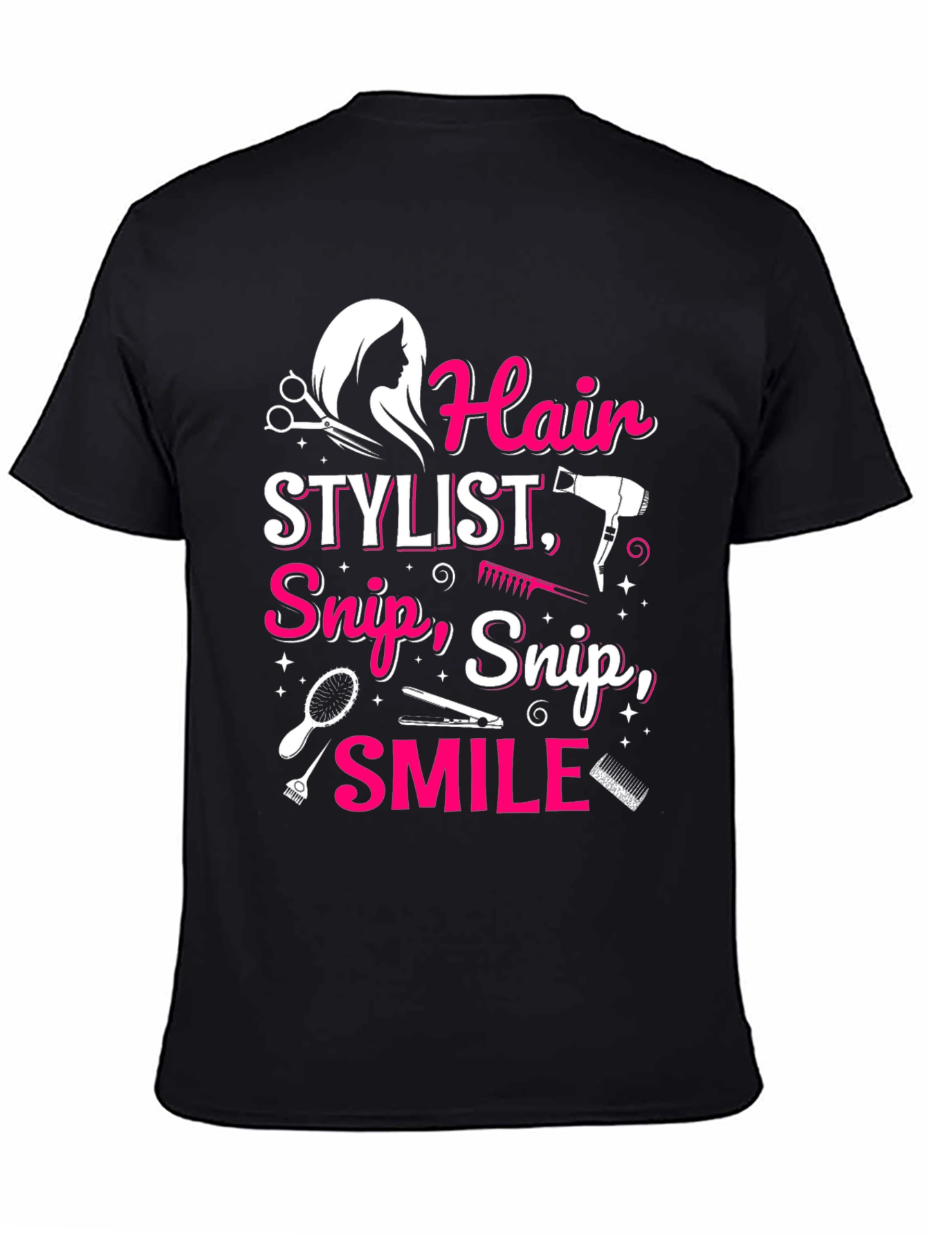 Black Hair Stylist T-Shirt - Snip, Snip, Smile! view 4