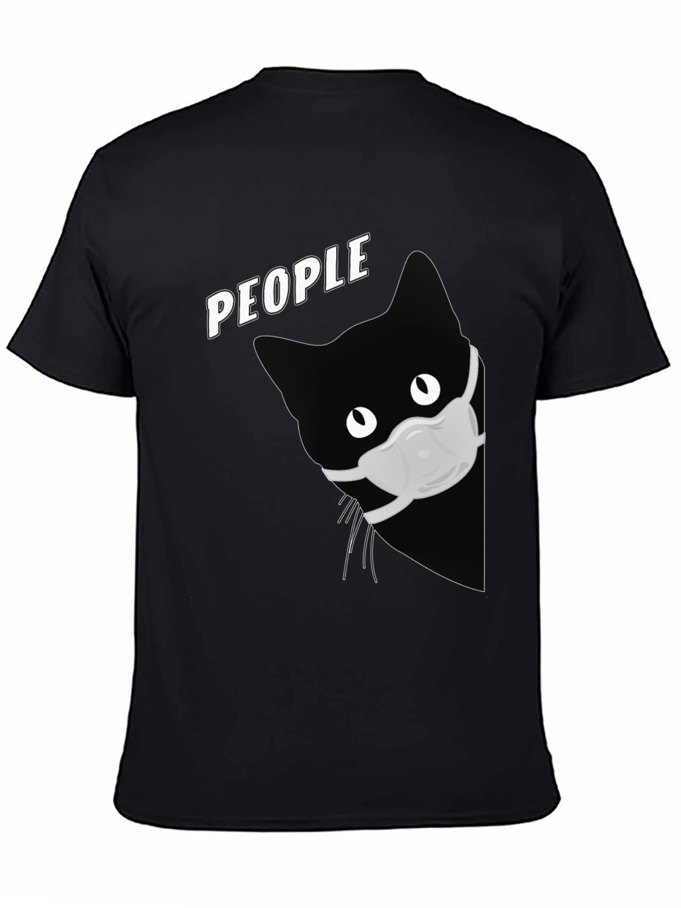 Black Cat with Mask Graphic T-Shirt - People view 4