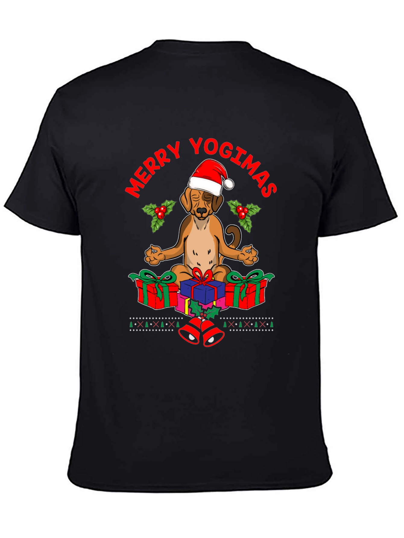 Black Merry Yogimas Dog T-Shirt - Holiday Yoga Gifts view 4