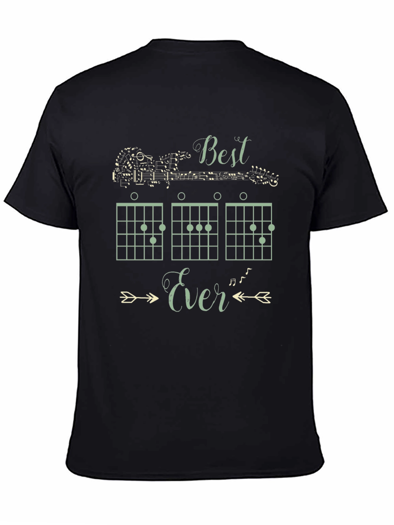 Black Best Ever Guitar Chords Graphic Tee - Black Cotton T-Shirt view 4