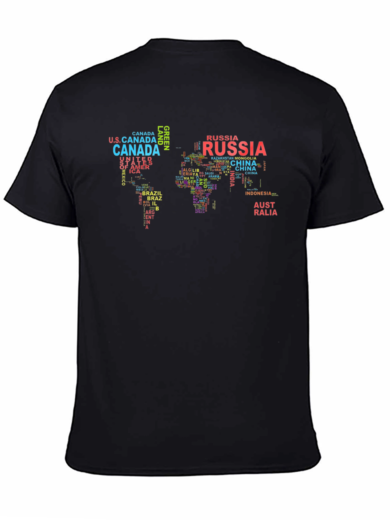 Black World Map Country Name T-Shirt view 4