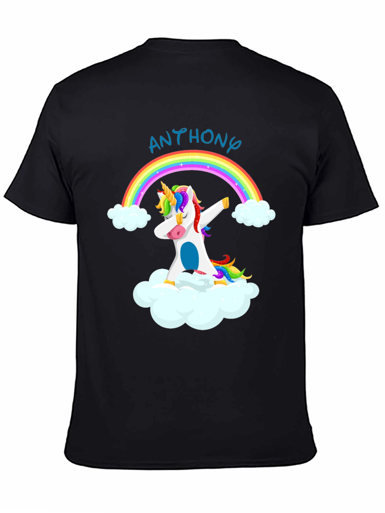 Black Dabbing Unicorn Rainbow T-Shirt - Personalized Name view 4