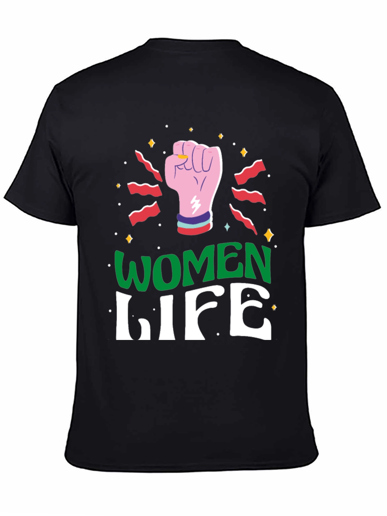 Women Life Fist Graphic Tee - Black - 4